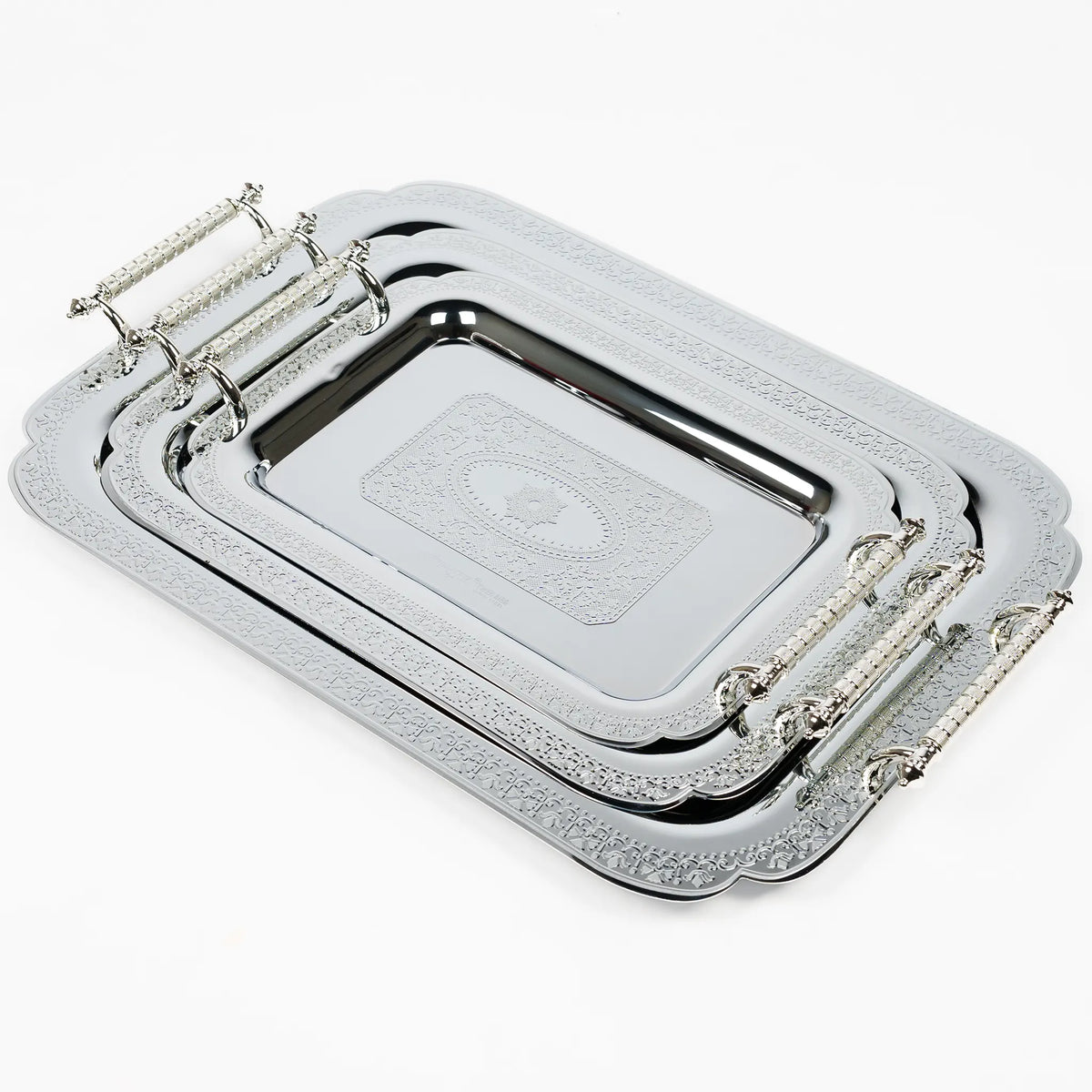 Elegant Stainless Steel Serving Tray Set with Gold and Silver Accents