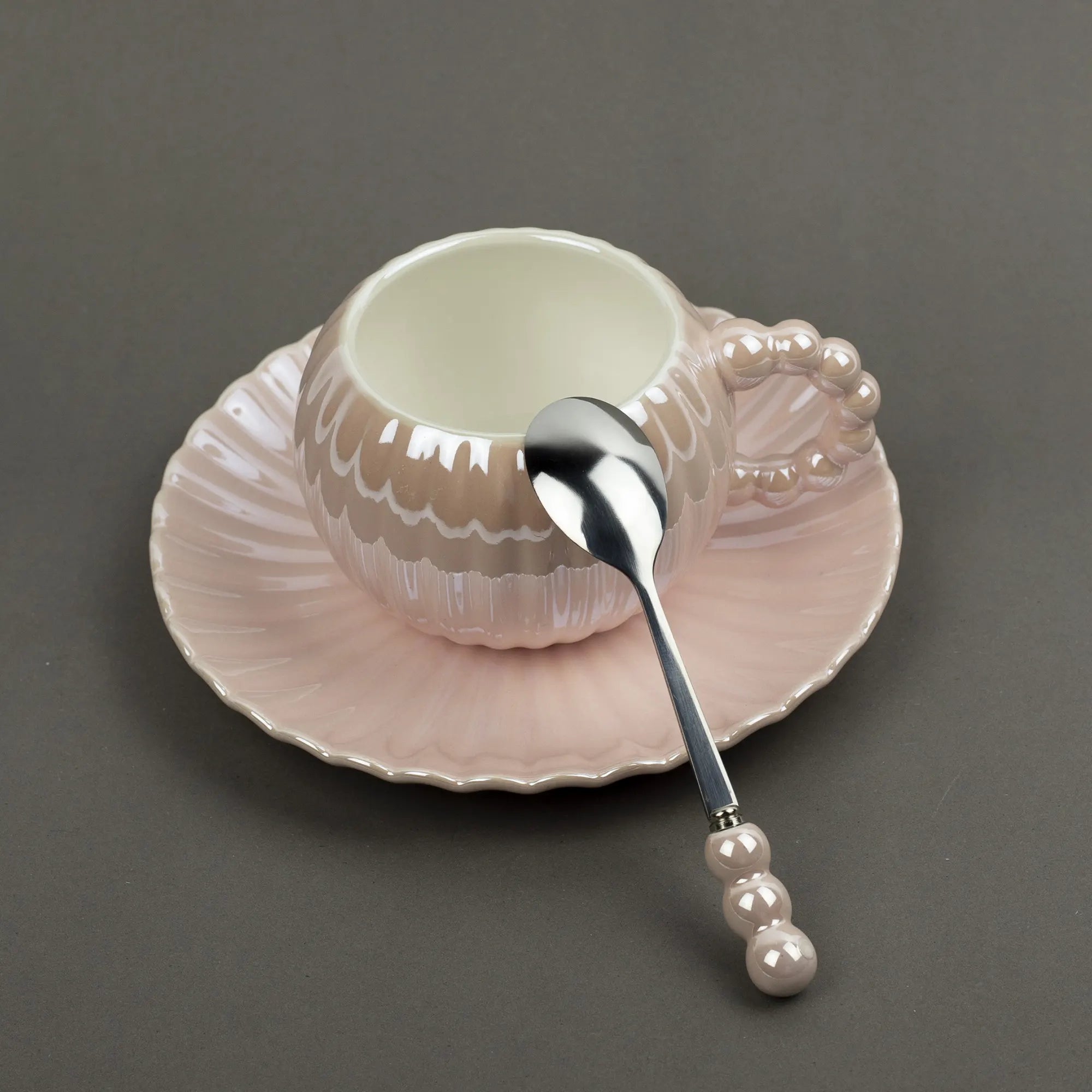 Earlescent Scalloped Tea Set with Beaded Spoon | Best Crockery