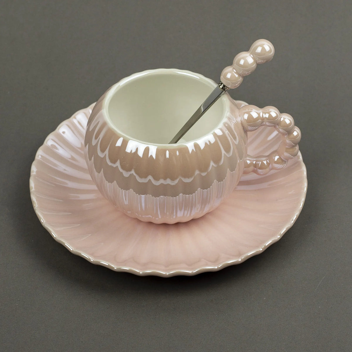 Earlescent Scalloped Tea Set with Beaded Spoon | Best Crockery