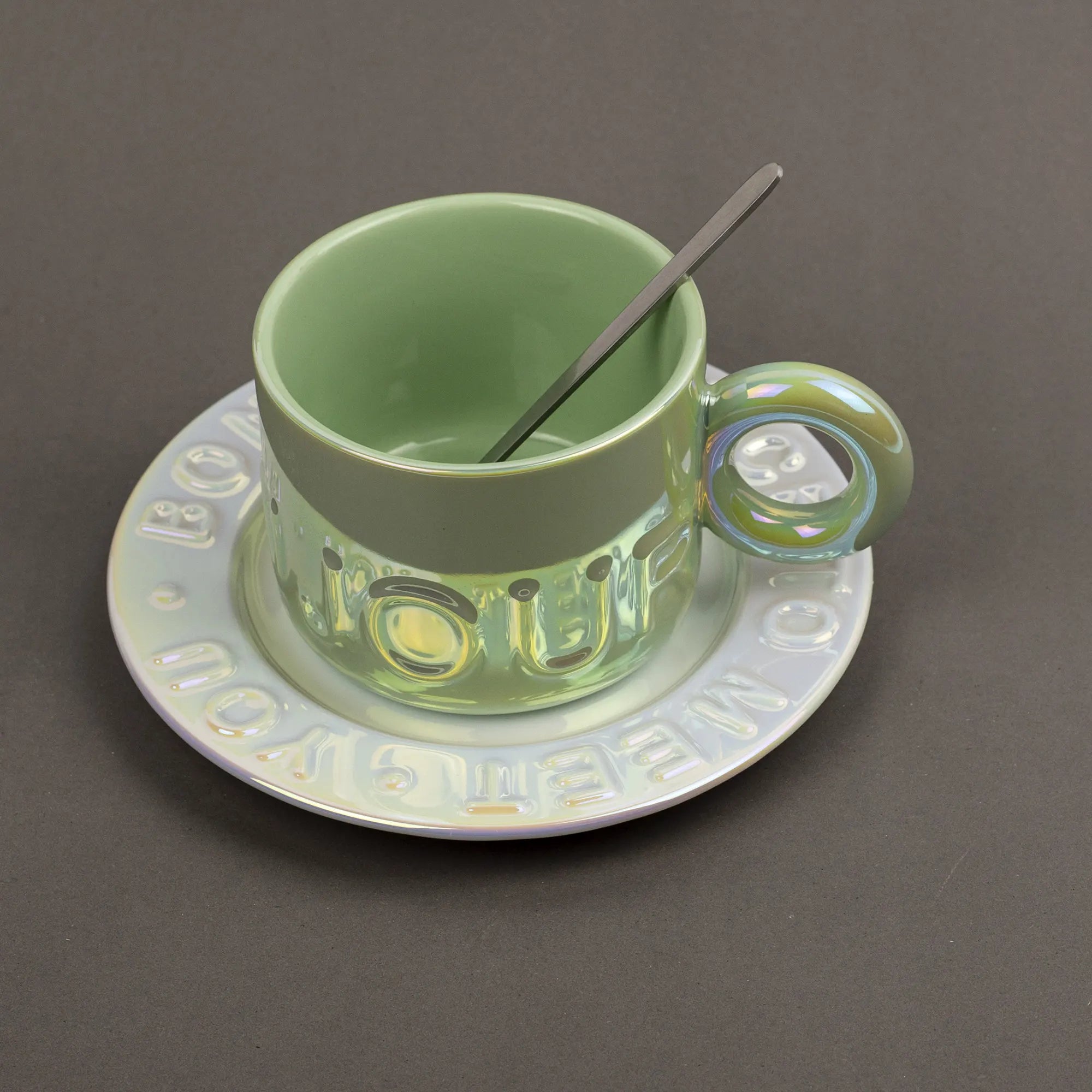 Elegant Scalloped Teacup and Saucer Set with Pearl Handle Spoon | Best Crockery
