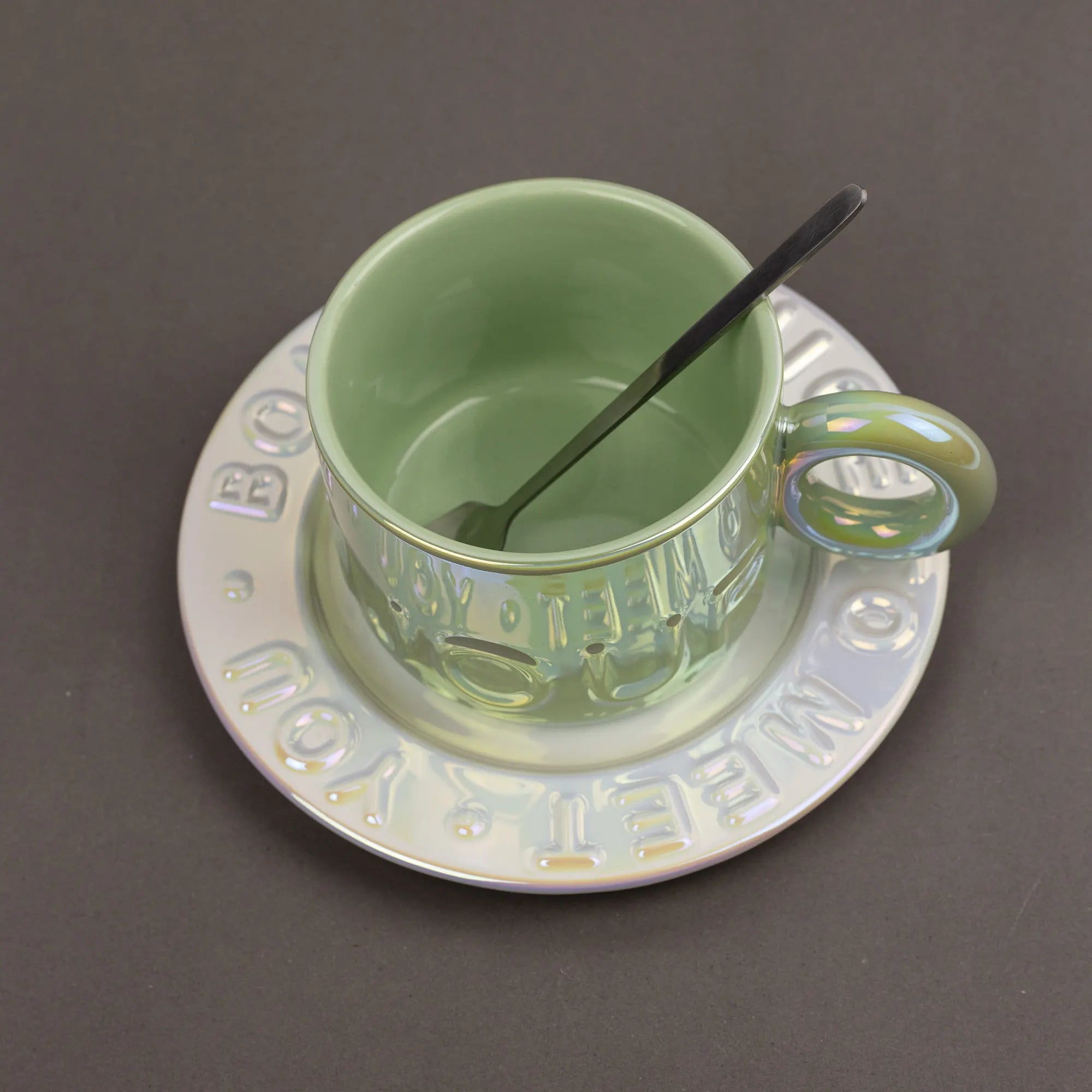 Elegant Scalloped Teacup and Saucer Set with Pearl Handle Spoon | Best Crockery