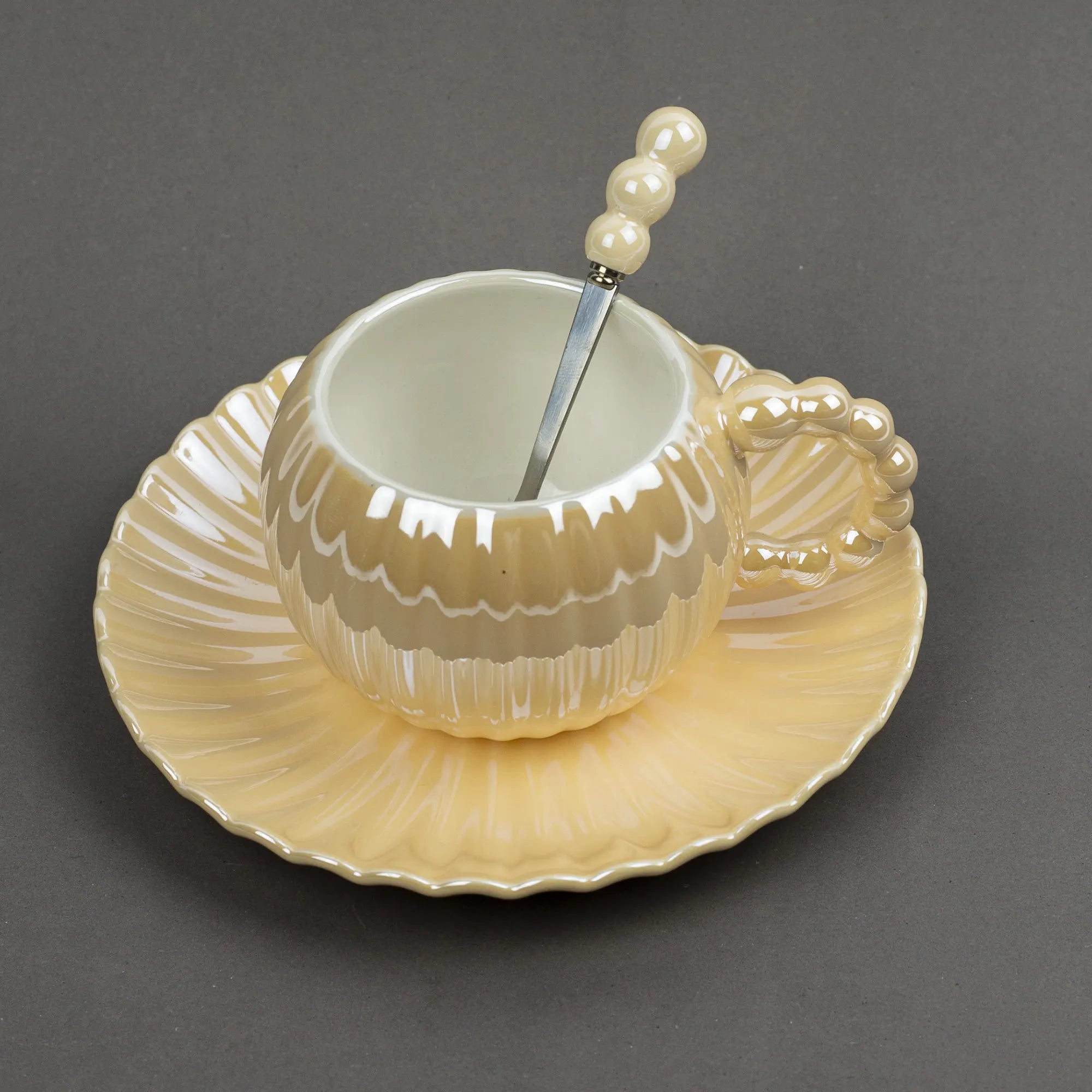Earlescent Scalloped Tea Set with Beaded Spoon | Best Crockery