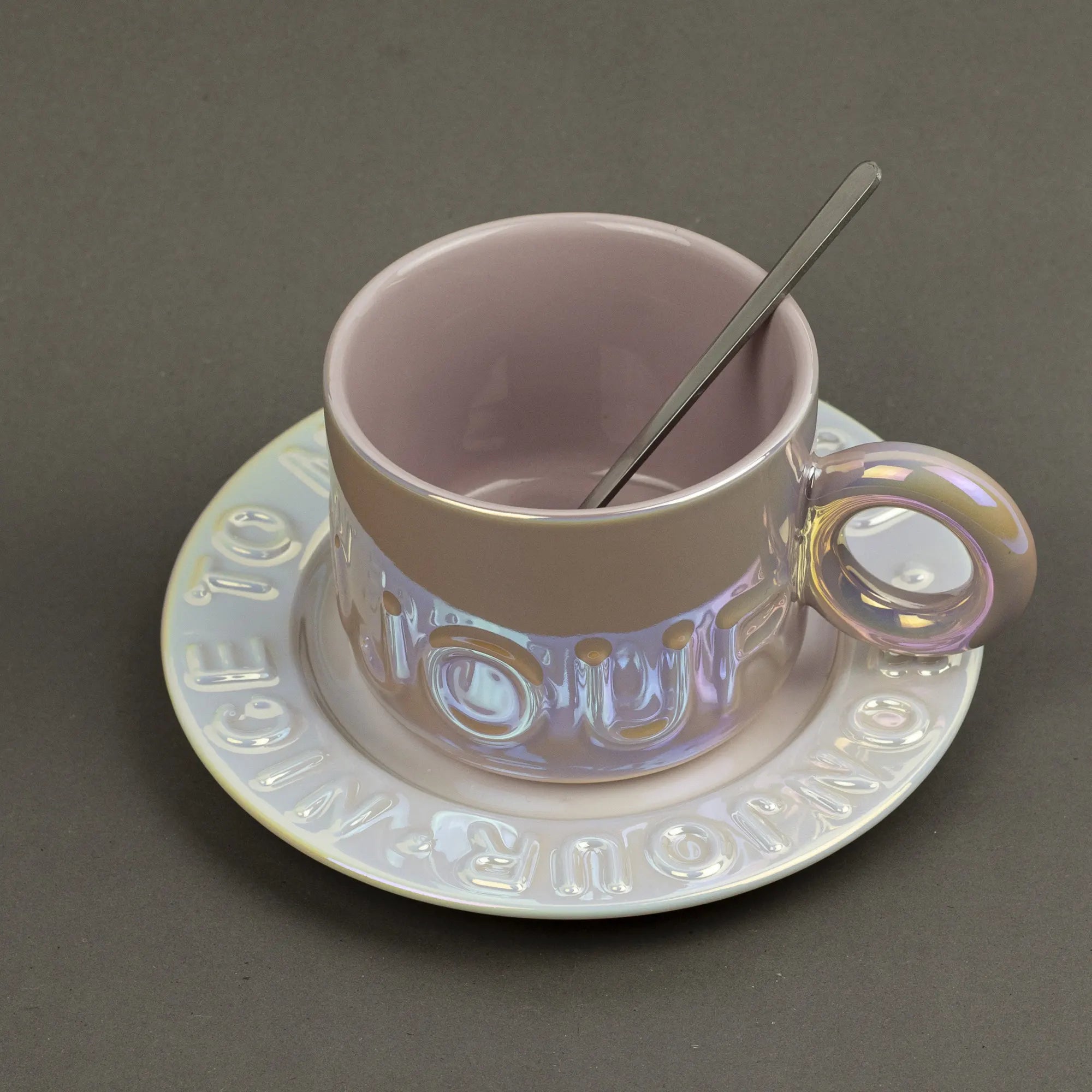 Elegant Scalloped Teacup and Saucer Set with Pearl Handle Spoon | Best Crockery