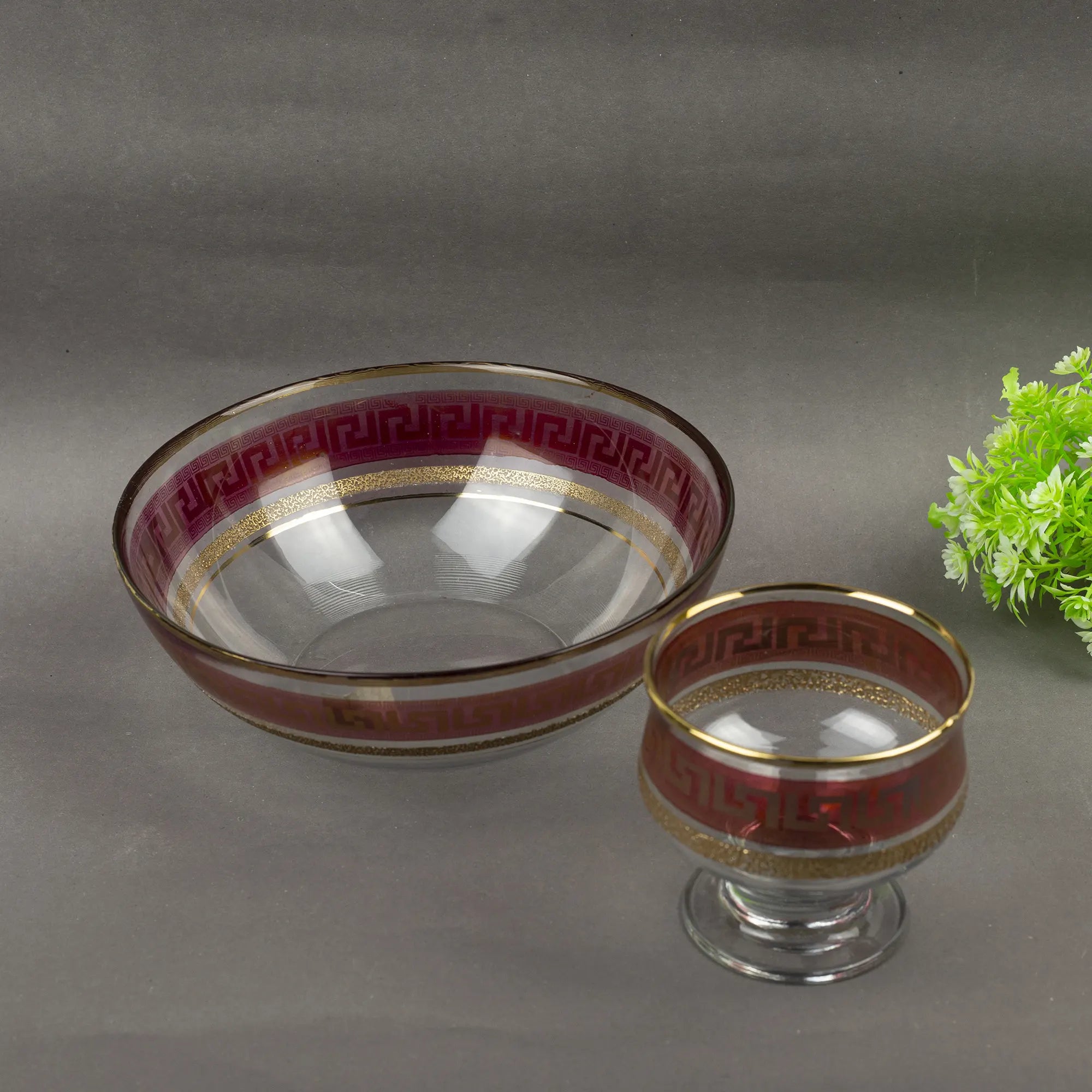 White Ceramic Bowl with Black and Gold Greek Key Design | Best Crockery