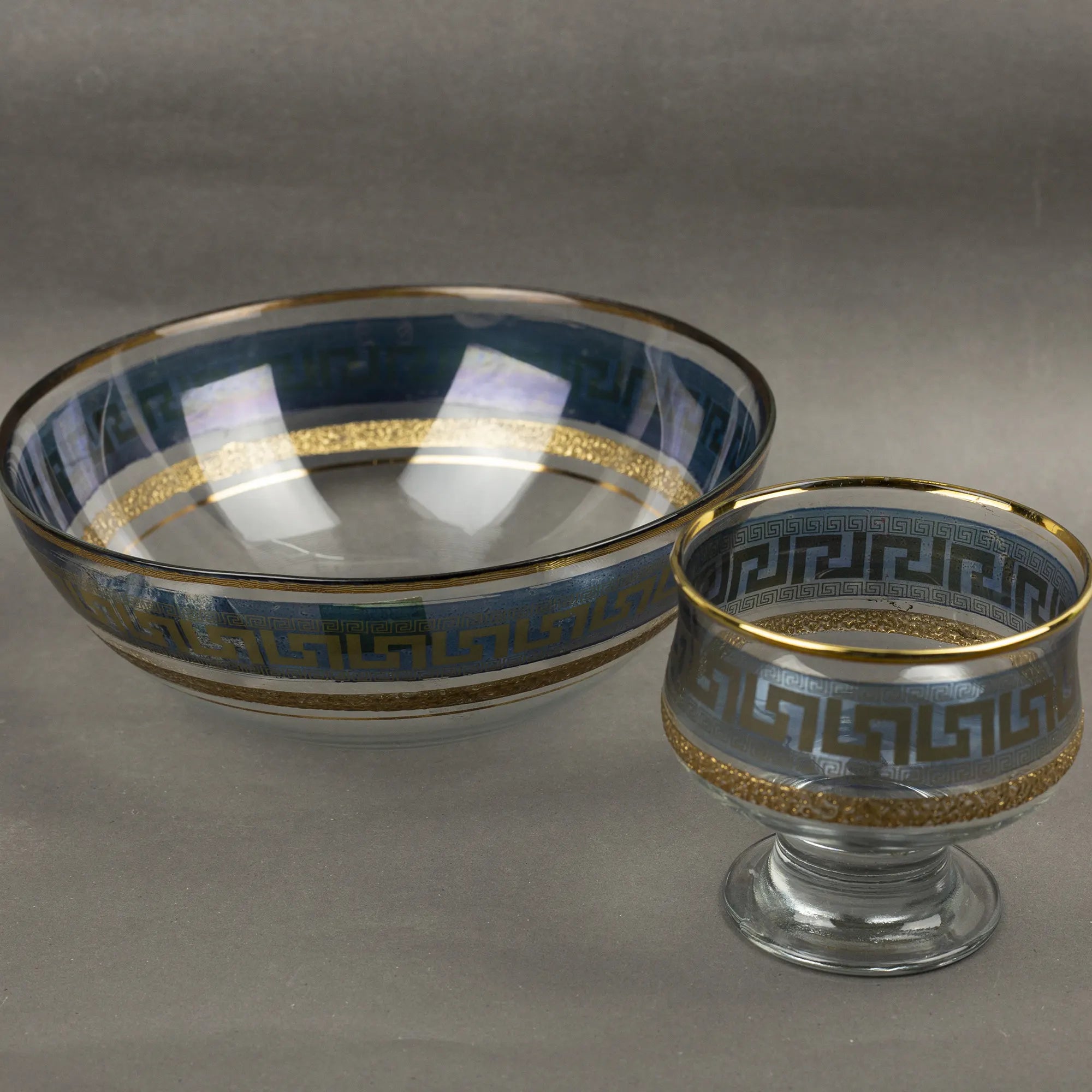 White Ceramic Bowl with Black and Gold Greek Key Design | Best Crockery