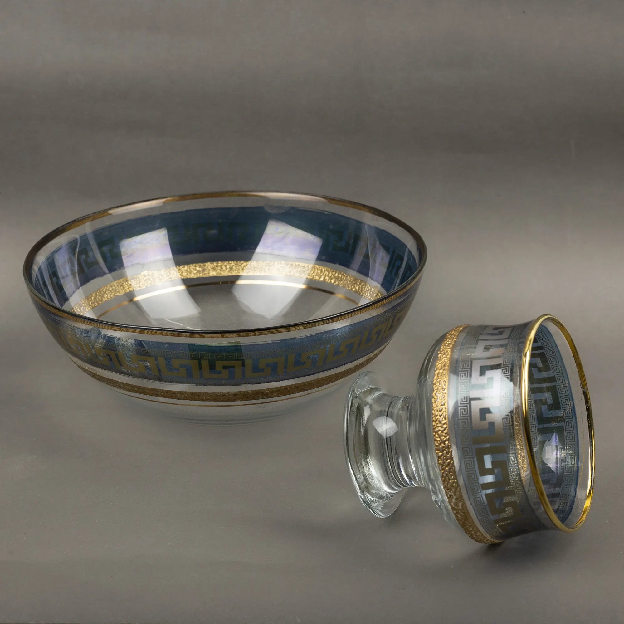 White Ceramic Bowl with Black and Gold Greek Key Design | Best Crockery