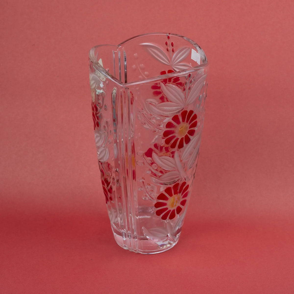 Decorative Glass Vase with Sculpted Accents and Floral Design