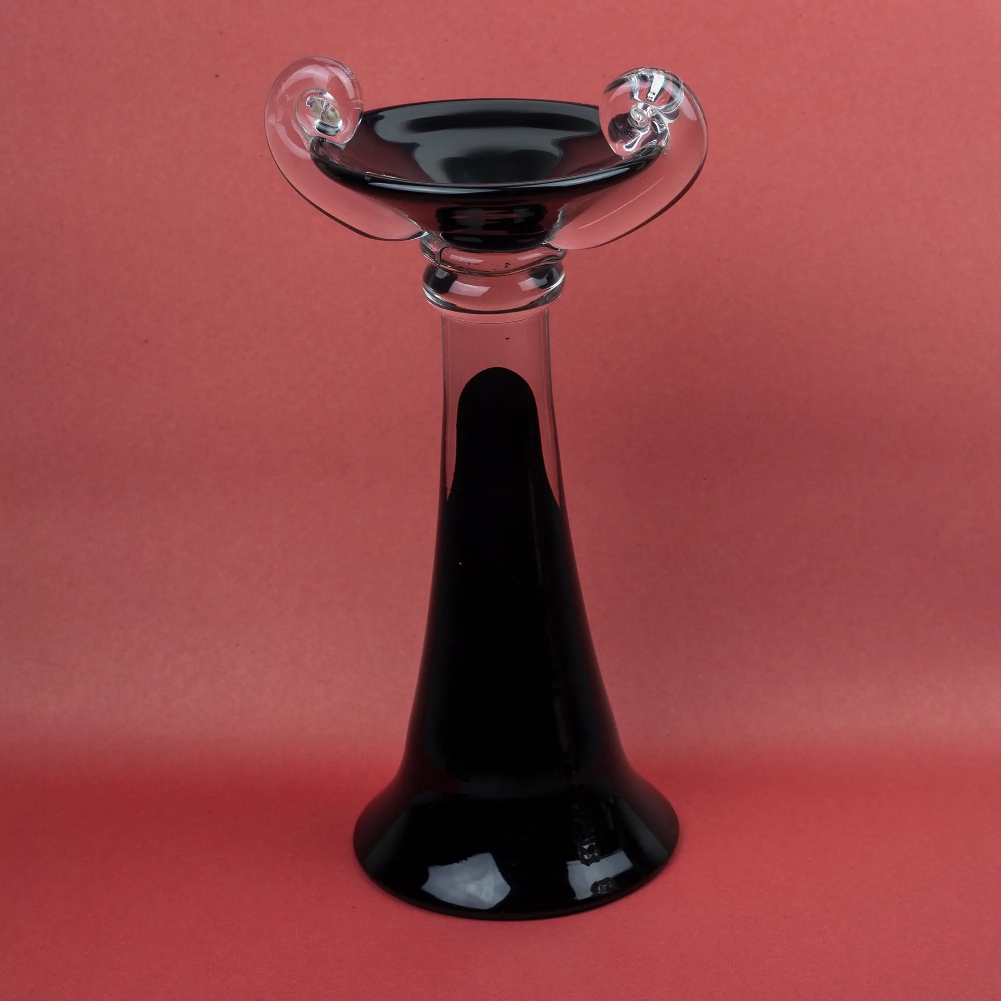 Elegant Black and Clear Glass Pedestal Candle Holder