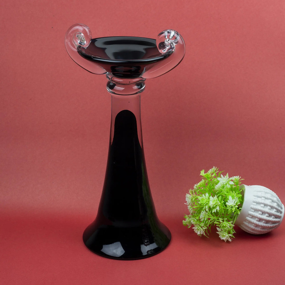 Elegant Black and Clear Glass Pedestal Candle Holder