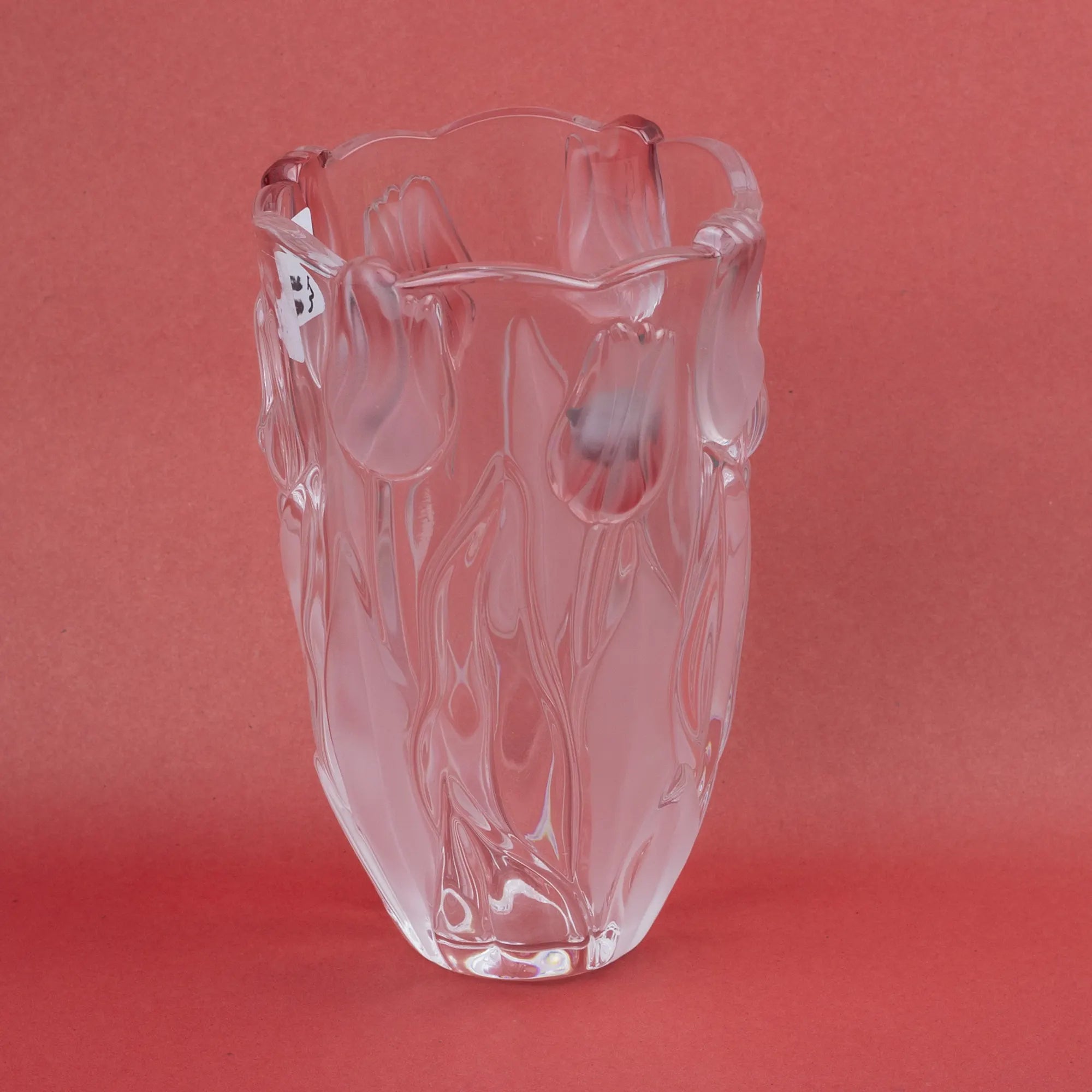 Decorative Glass Vase with Sculpted Accents and Floral Design