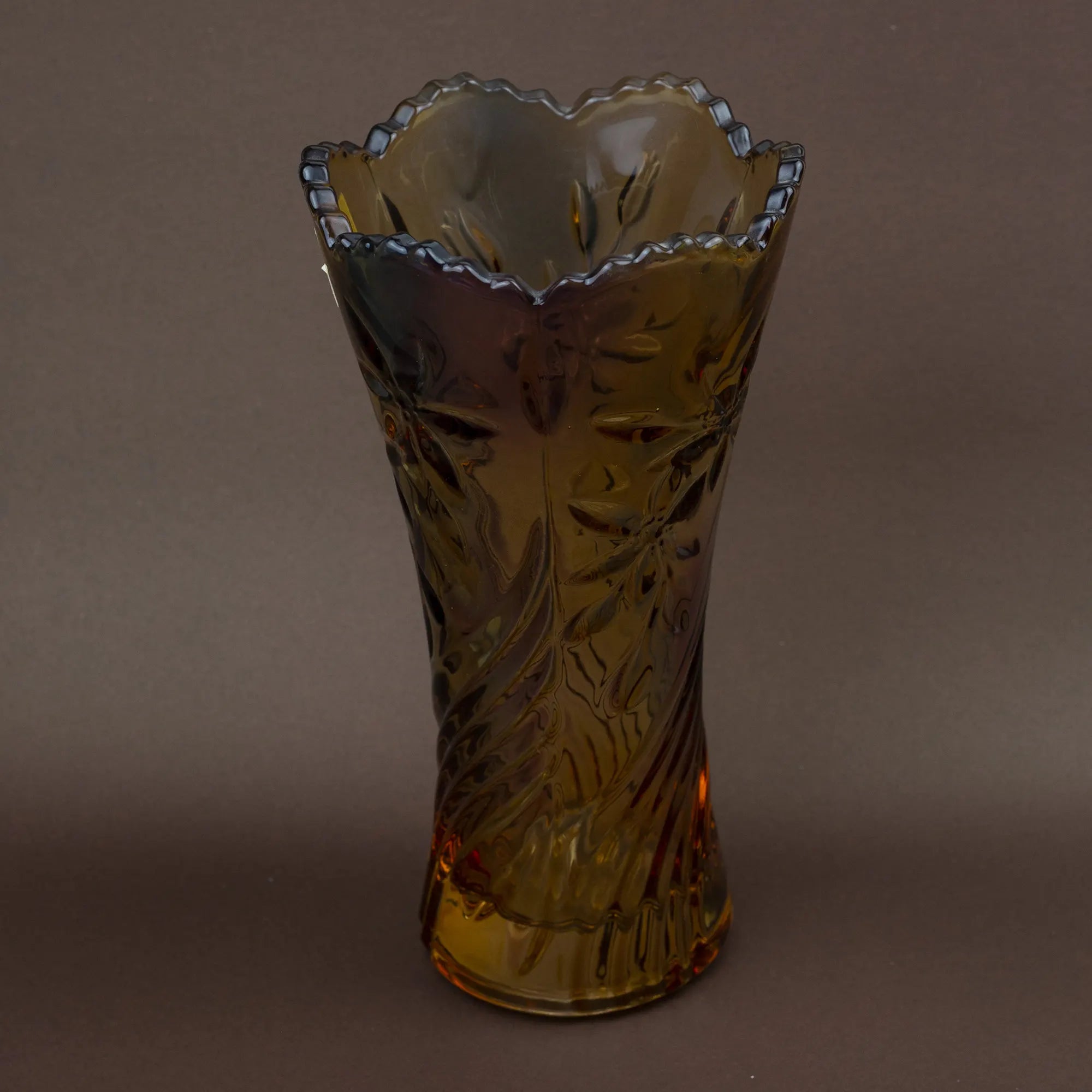 Decorative Glass Vase with Sculpted Accents and Floral Design