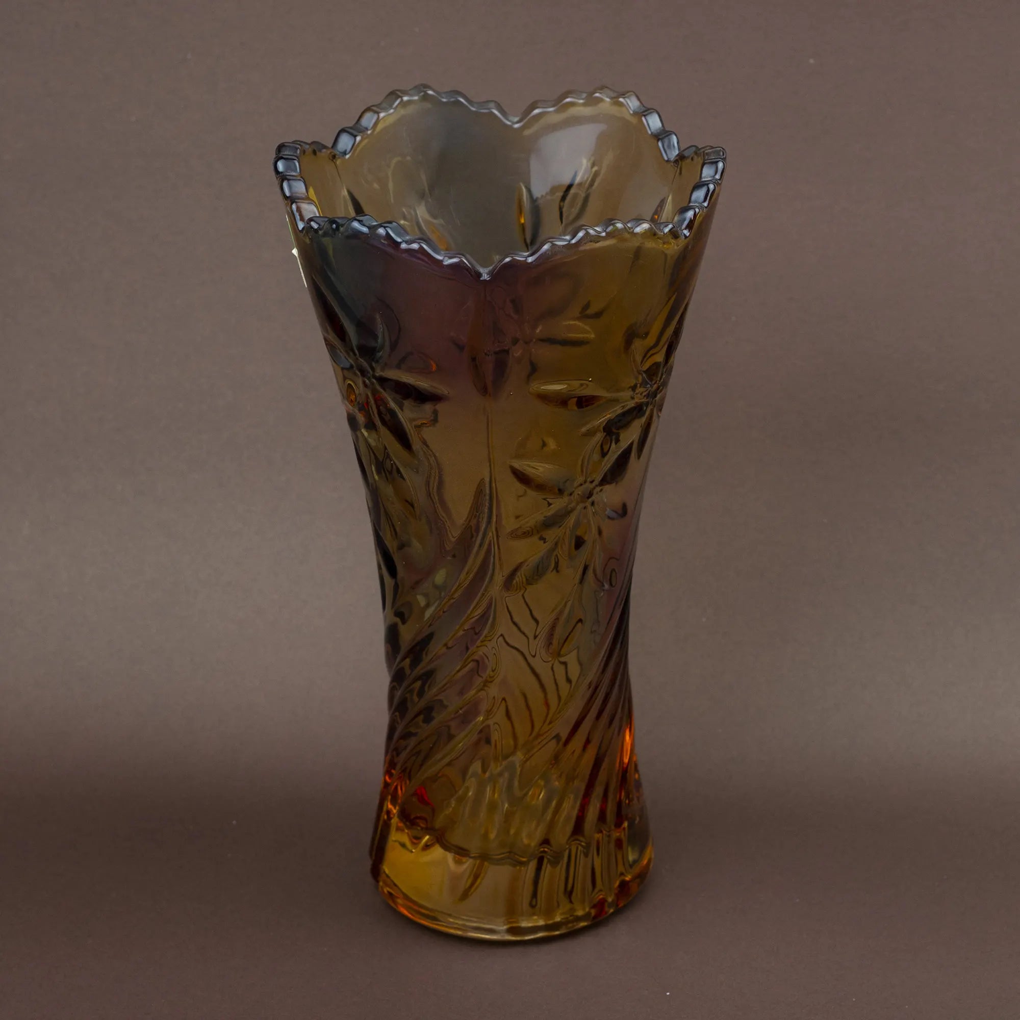 Decorative Glass Vase with Sculpted Accents and Floral Design