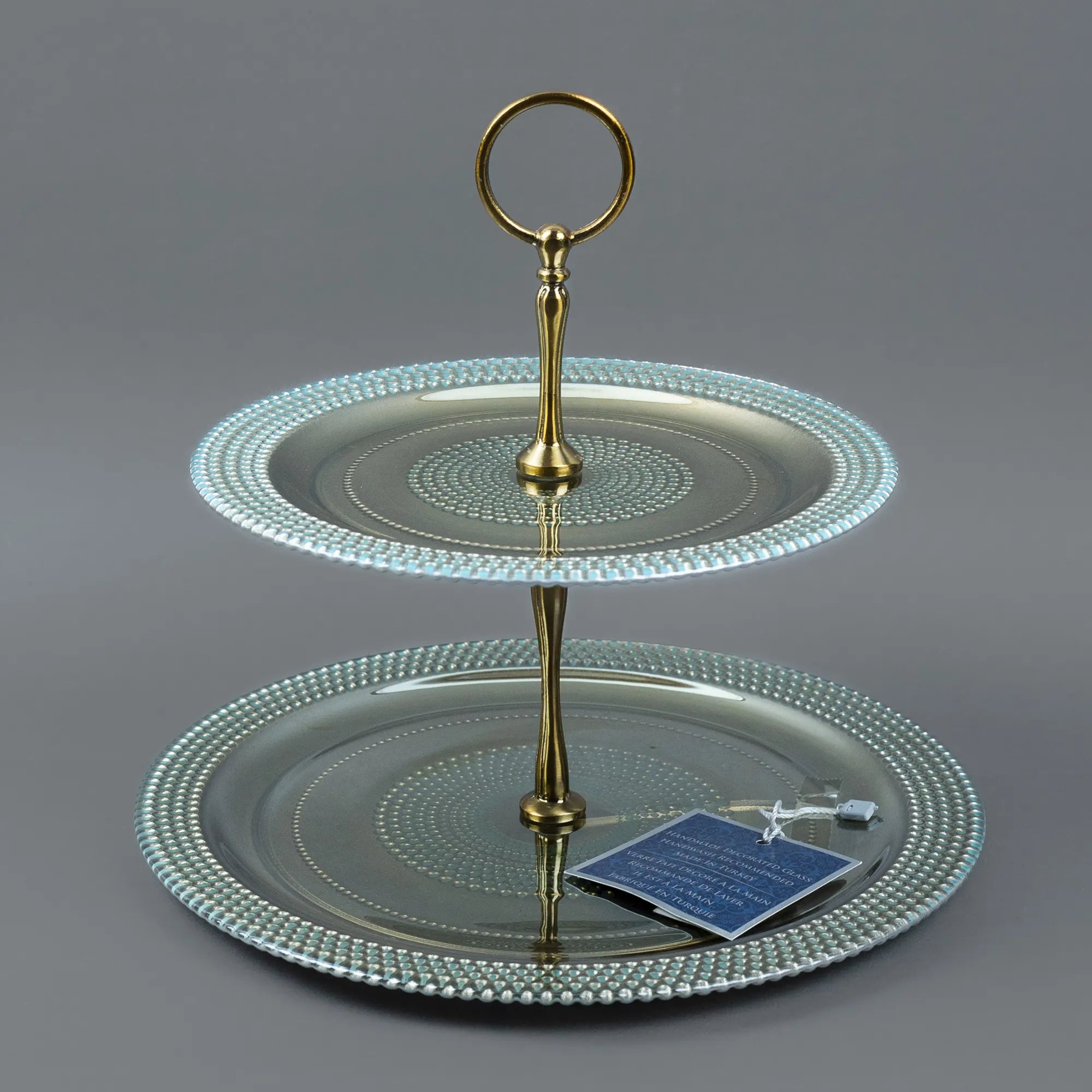 Two-Tier Serving Stand with Textured Plates and Silver Finish | Best Crockery