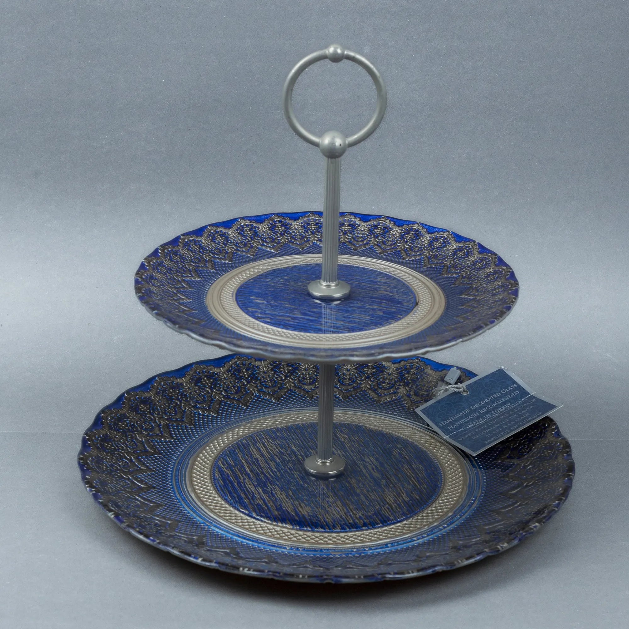 Two-Tier Serving Stand with Textured Plates and Silver Finish | Best Crockery