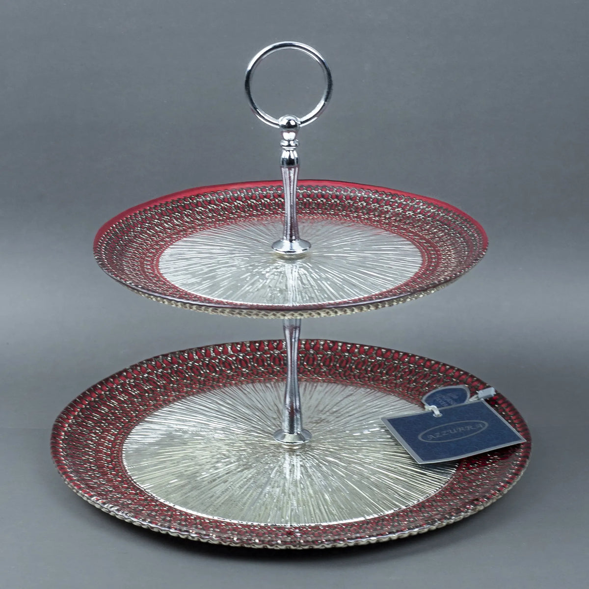 Two-Tier Serving Stand with Textured Plates and Silver Finish | Best Crockery