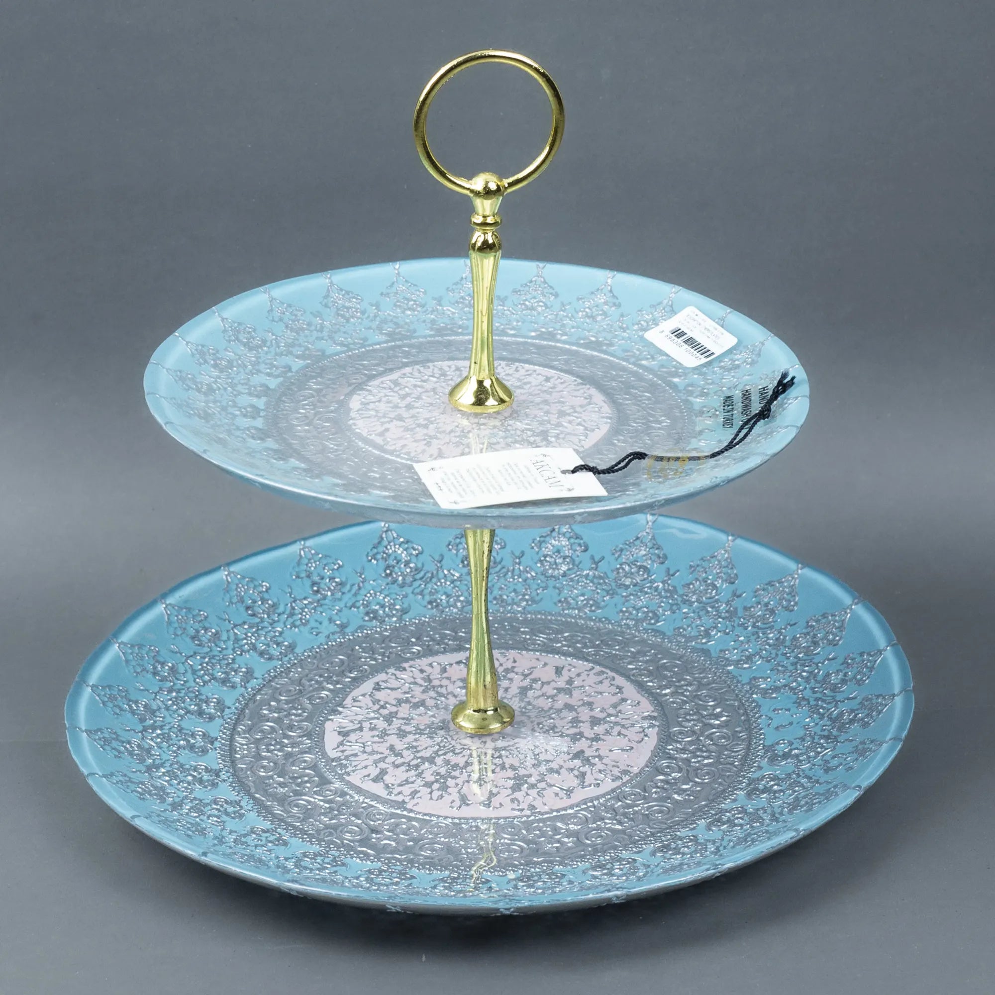 Two-Tier Serving Stand with Textured Plates and Silver Finish | Best Crockery