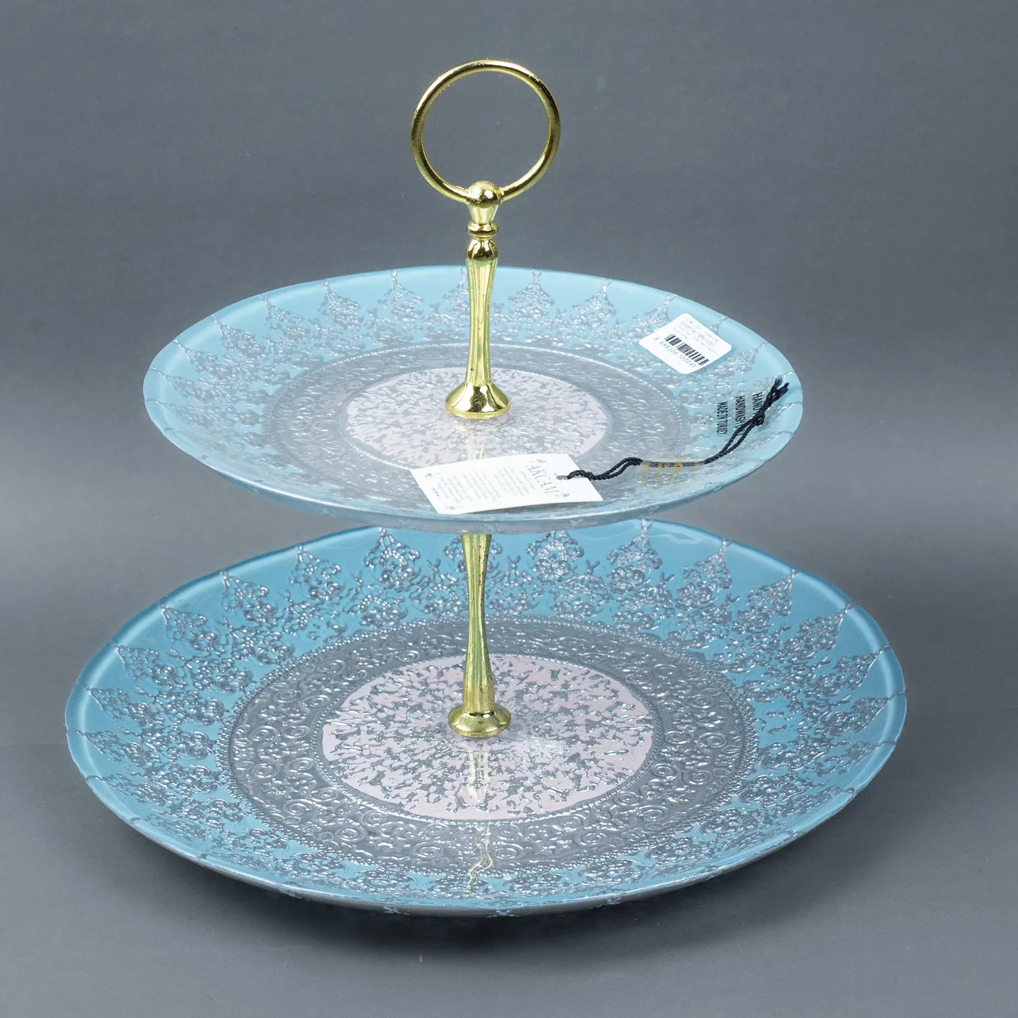 Two-Tier Serving Stand with Textured Plates and Silver Finish | Best Crockery