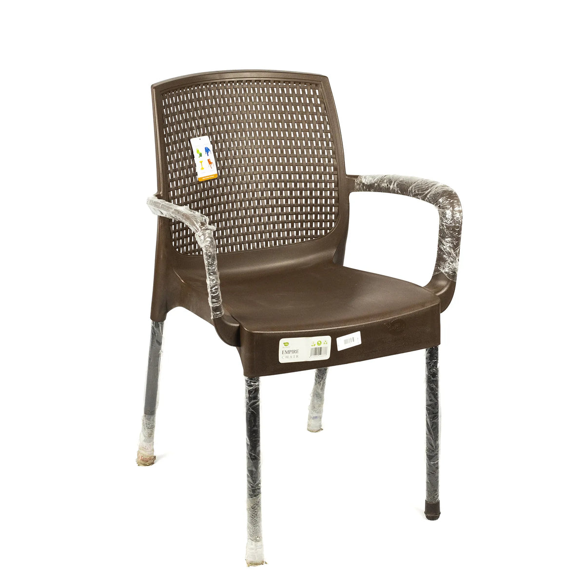 Empire Plastic Armchair with Woven Design - Durable Brown Stackable Chair