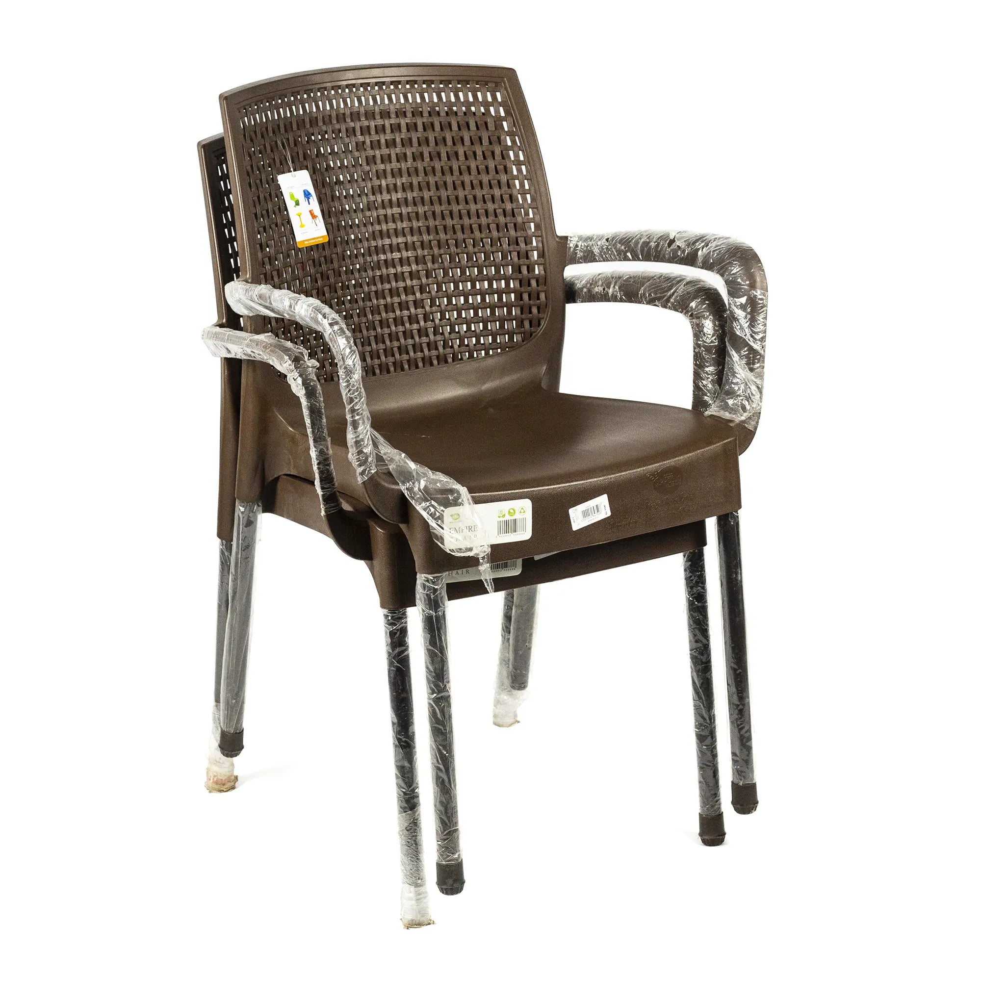 Empire Plastic Armchair with Woven Design - Durable Brown Stackable Chair