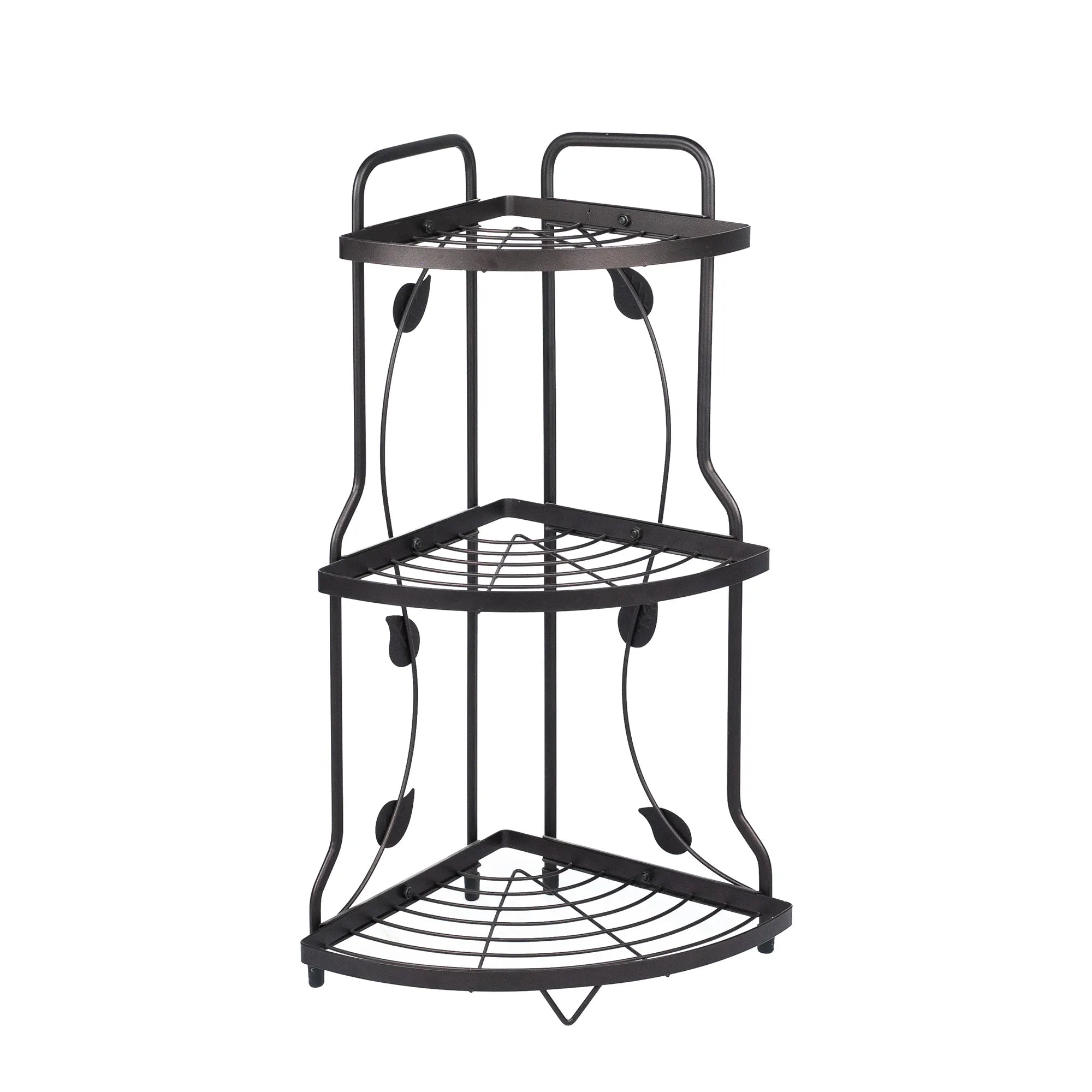 3-Tier Black Metal Corner Shelf Organizer - Space-Saving Rack for Bathroom, Kitchen, or Living Room