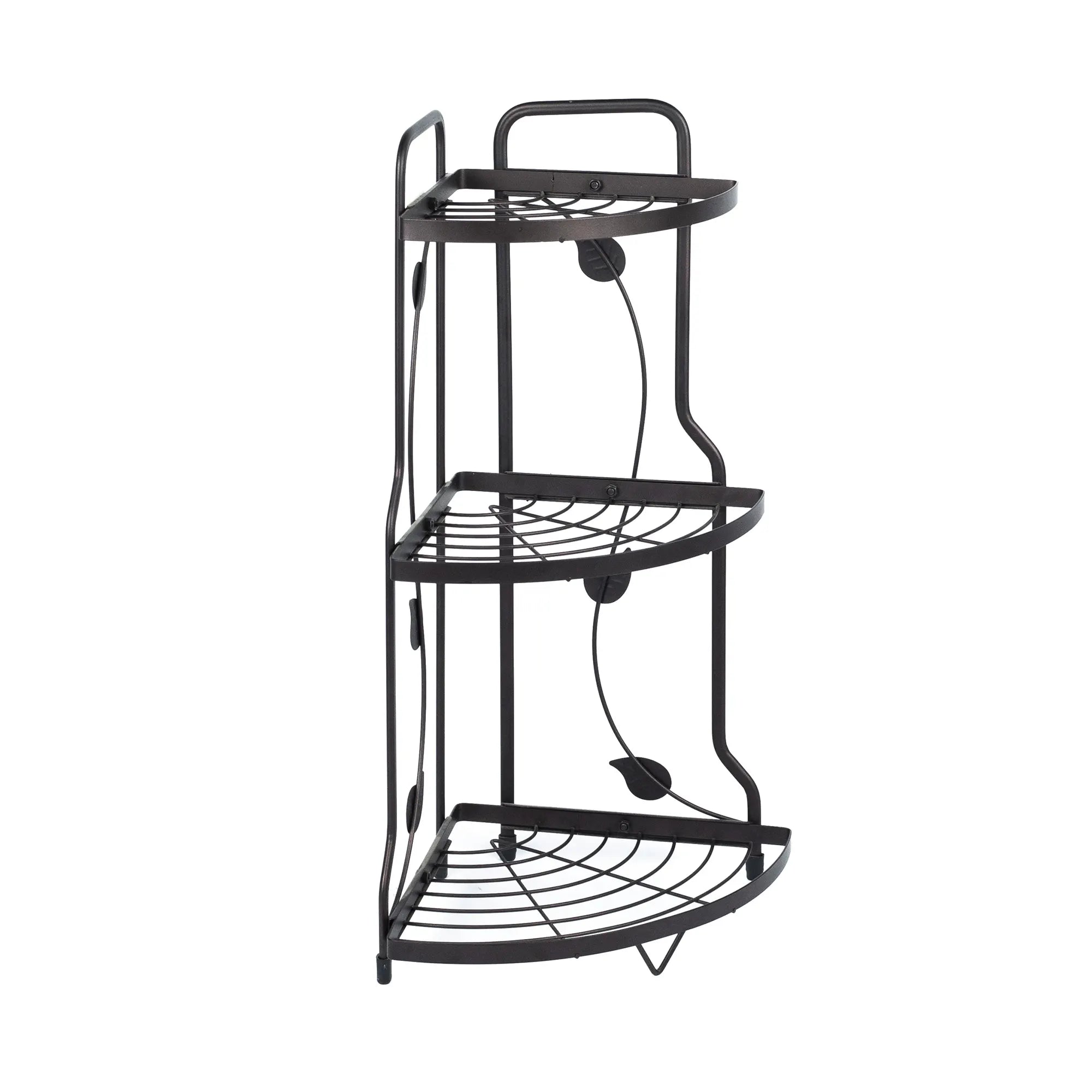 3-Tier Black Metal Corner Shelf Organizer - Space-Saving Rack for Bathroom, Kitchen, or Living Room