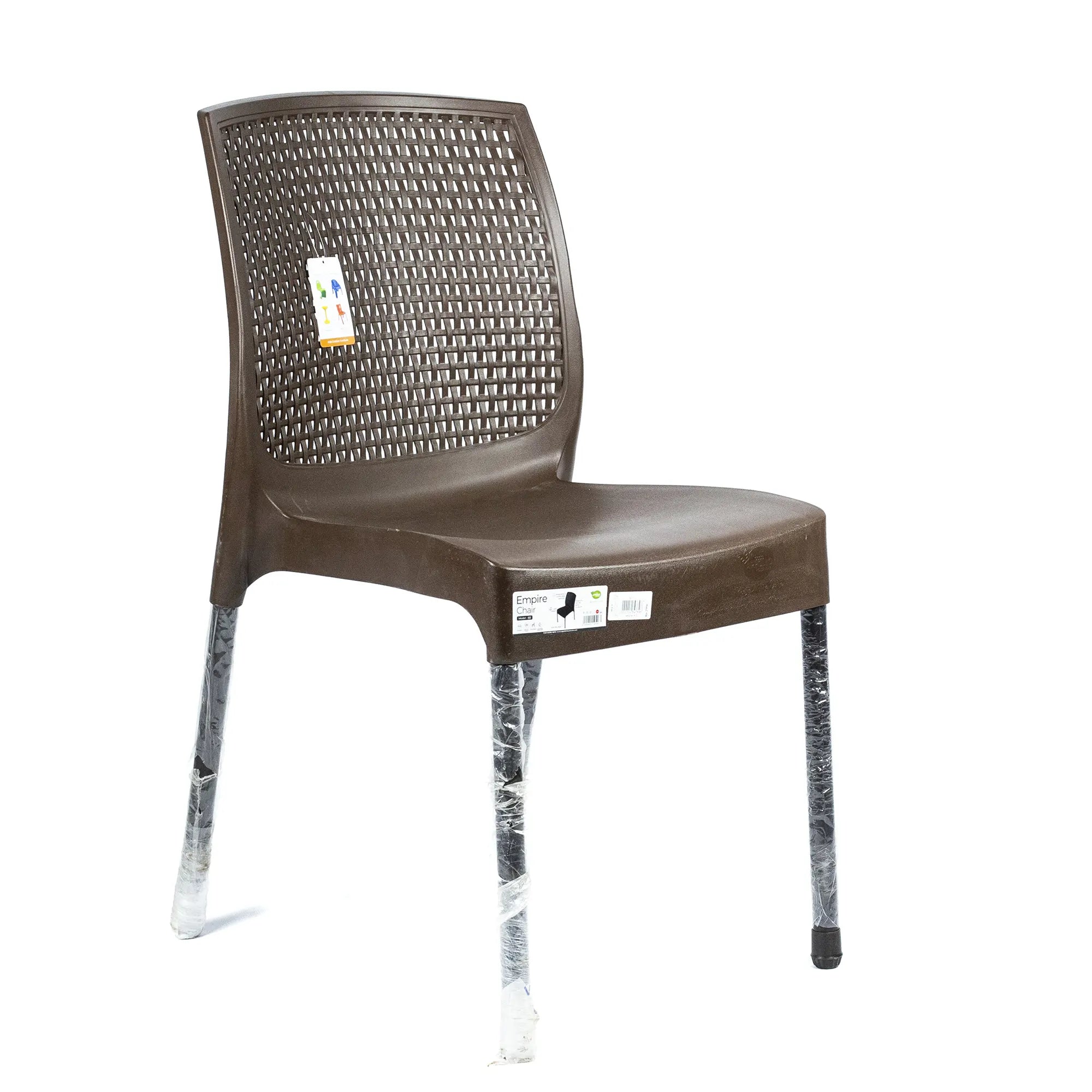 Empire Plastic Armchair with Woven Design - Durable Brown Stackable Chair