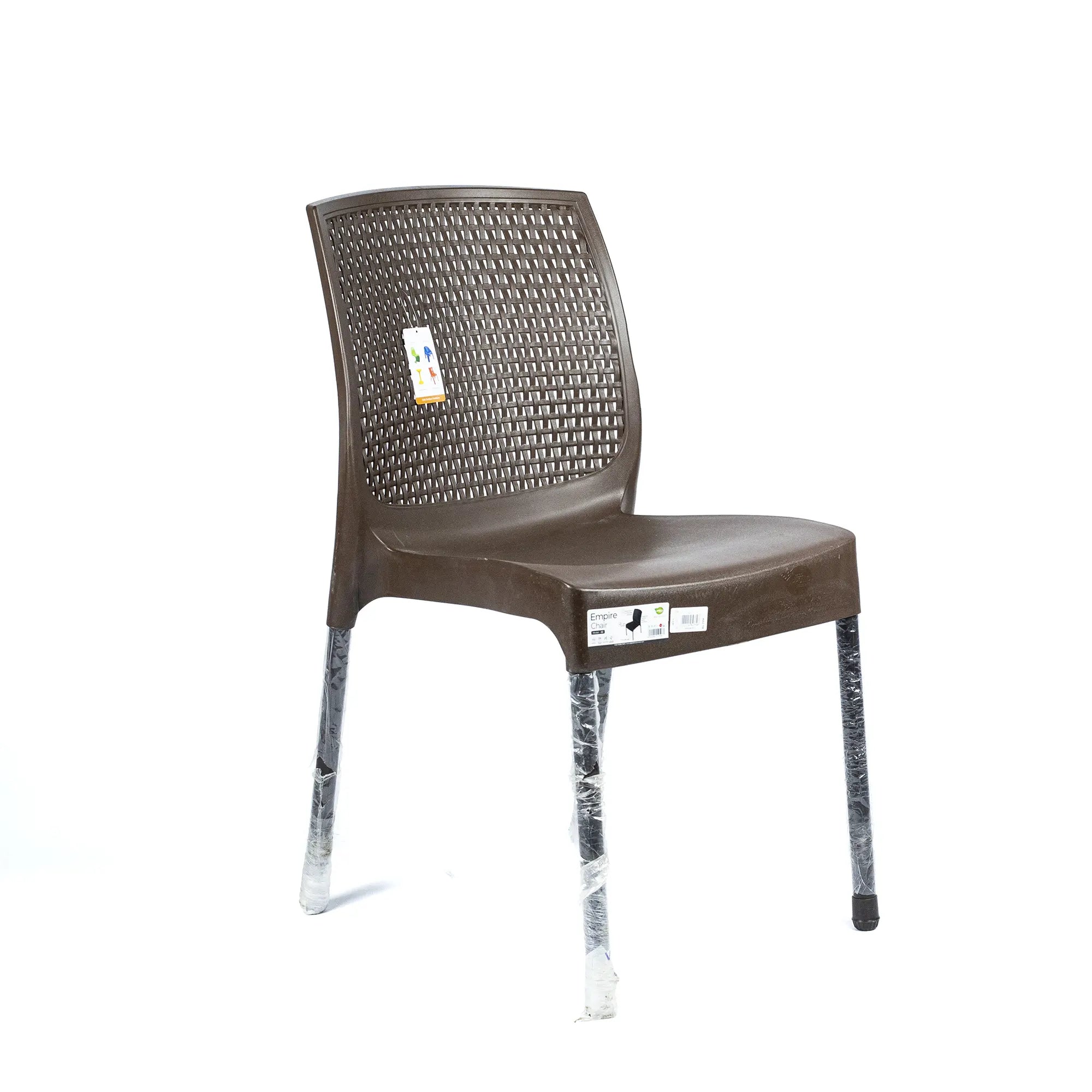 Empire Plastic Armchair with Woven Design - Durable Brown Stackable Chair