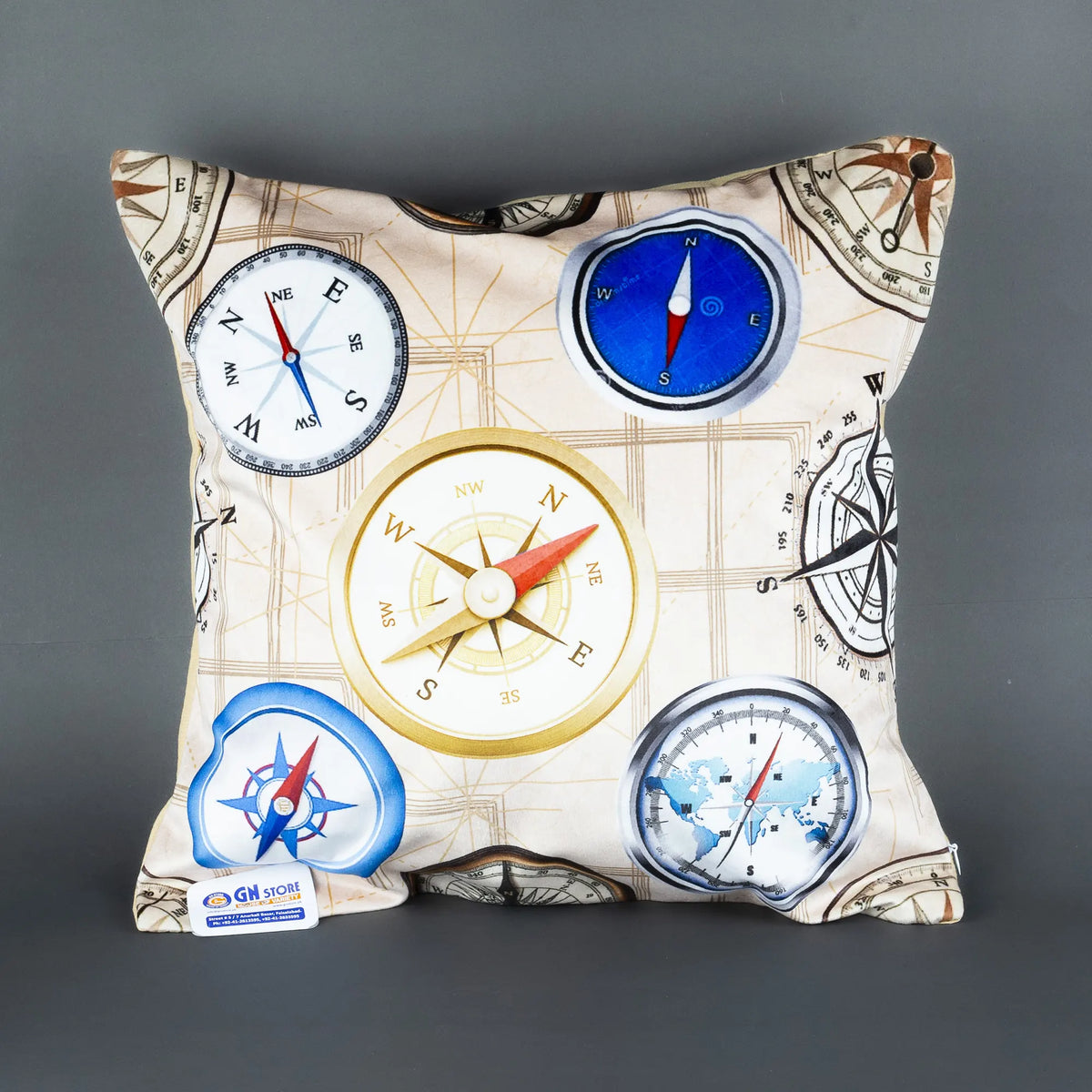Nautical Compass Print Decorative Throw Pillow / Cushion Cover - Adventure & Travel Theme