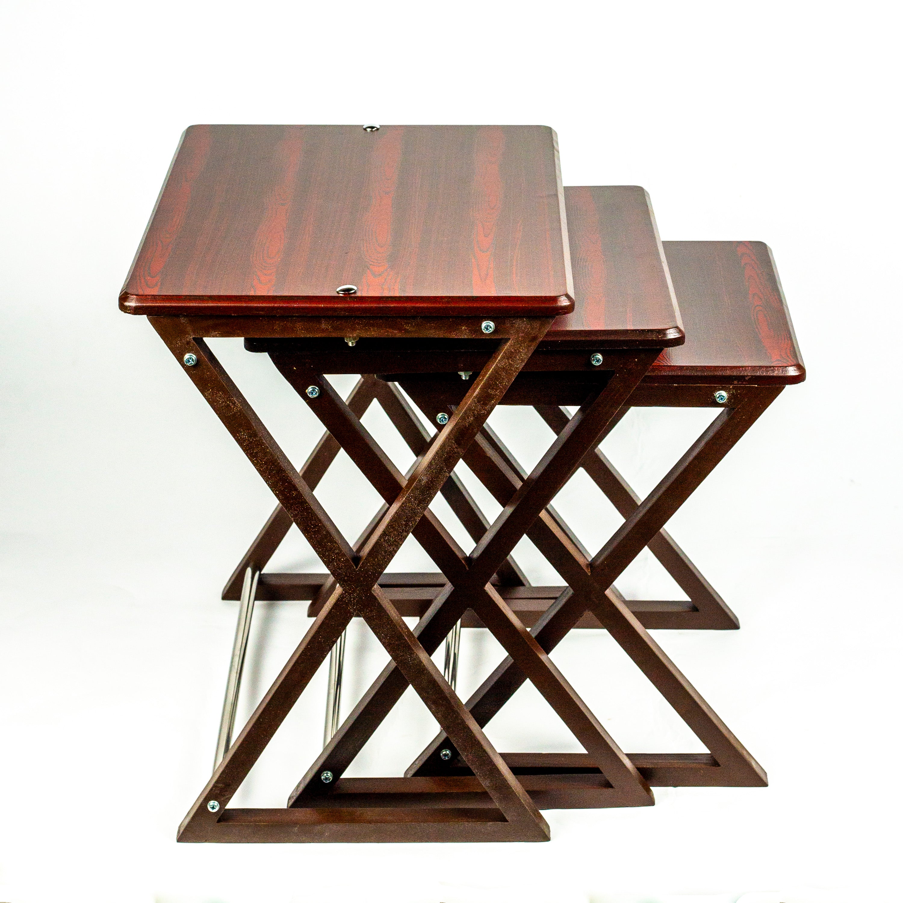 Set of 3 Wooden Folding Tray Tables - Dark Brown Nesting TV Trays for Snacks, Drinks & Side Use