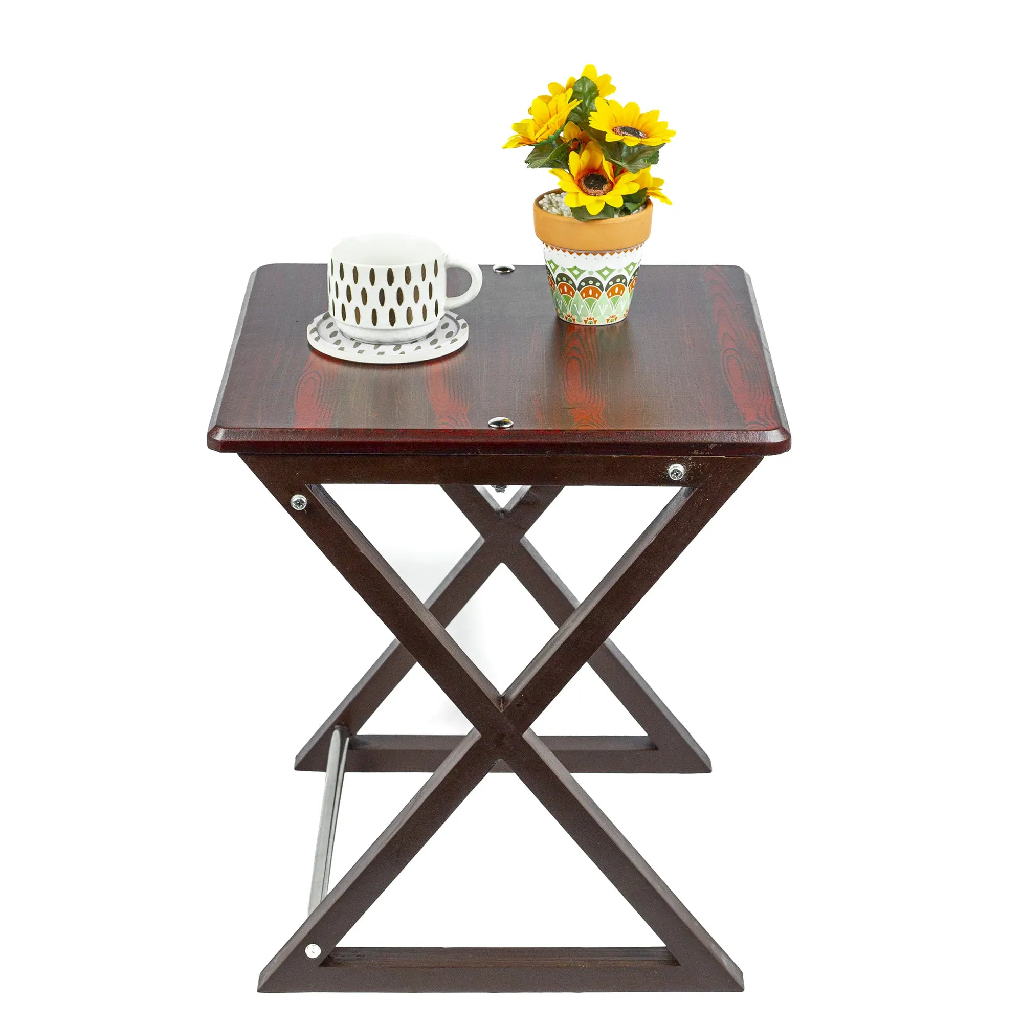 Set of 3 Wooden Folding Tray Tables - Dark Brown Nesting TV Trays for Snacks, Drinks & Side Use
