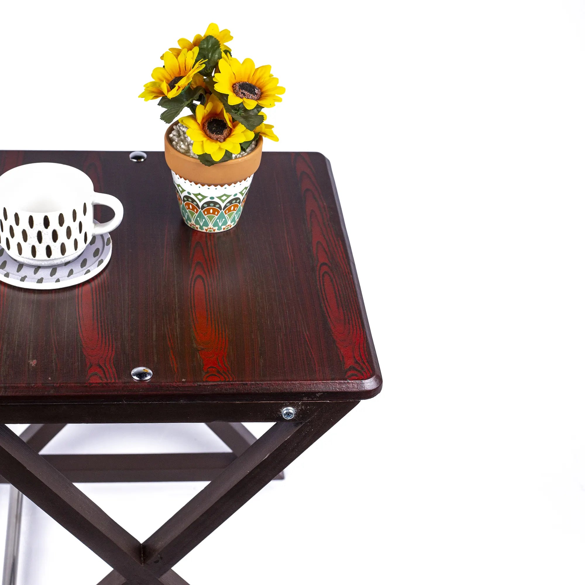 Set of 3 Wooden Folding Tray Tables - Dark Brown Nesting TV Trays for Snacks, Drinks & Side Use