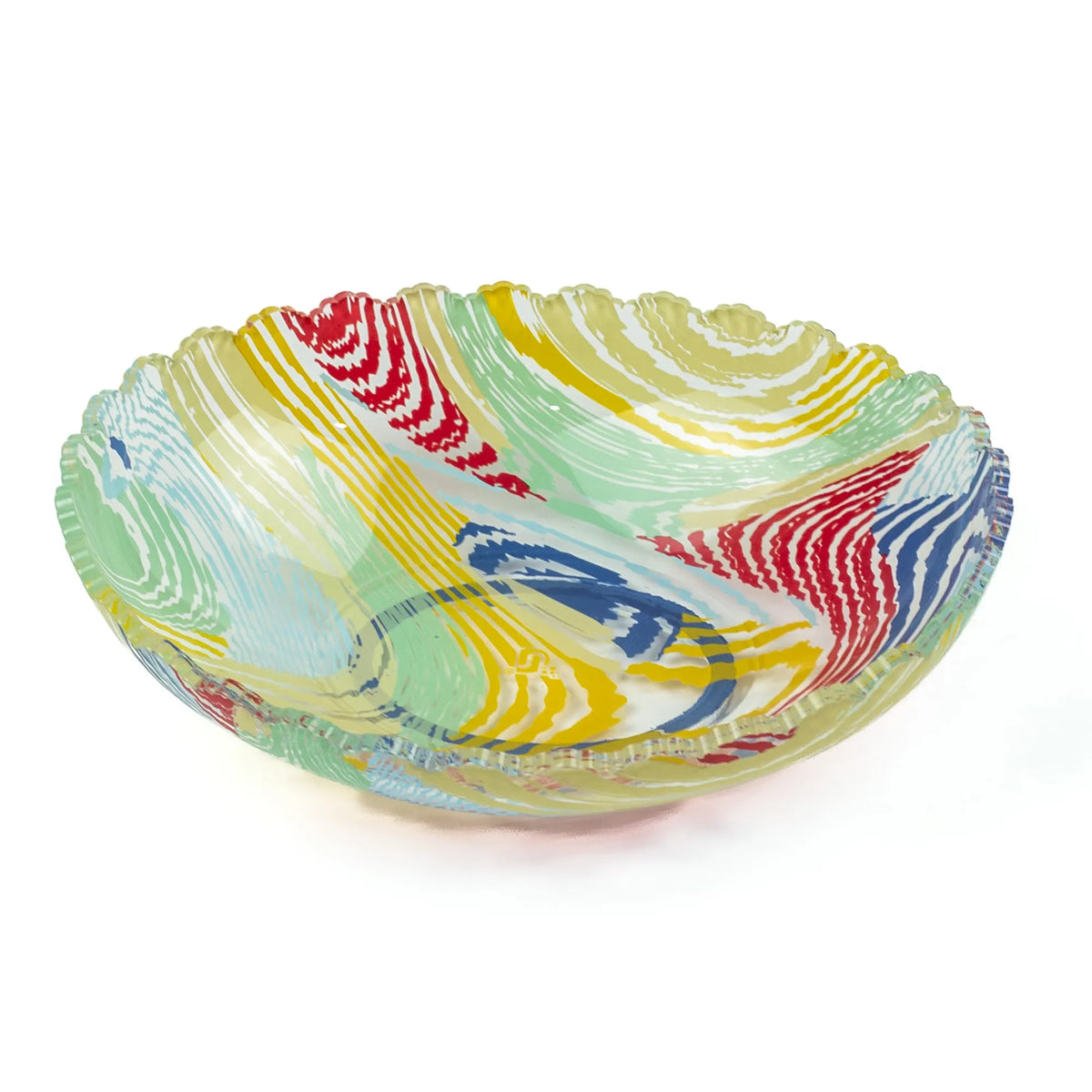 Vibrant Multi-Color Swirl Art Glass Bowl - Decorative Fluted Edge Centerpiece | Best Crockery