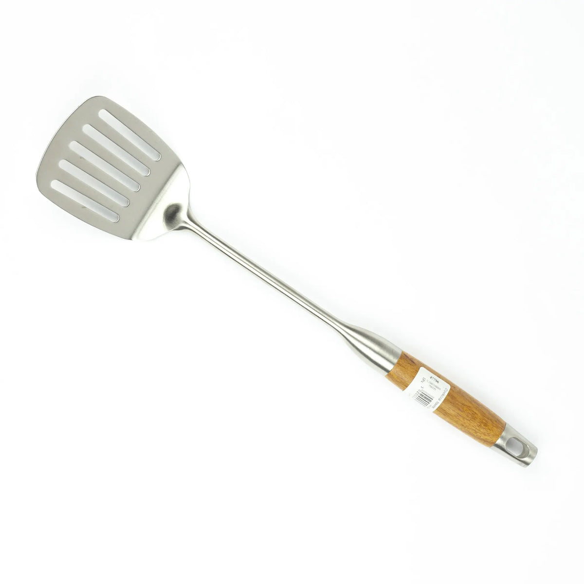 Long-Handle Stainless Steel Slotted Spatula / Turner with Wooden Grip - Ideal for Frying & Grilling | Best Crockery