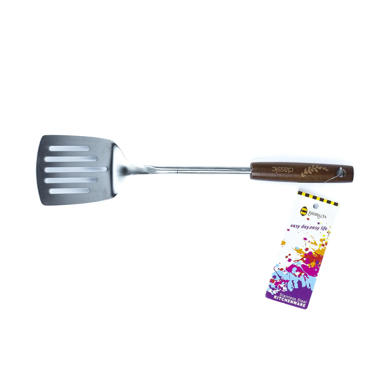 Classic Stainless Steel Slotted Spatula / Turner with Wooden Handle - Best Crockery
