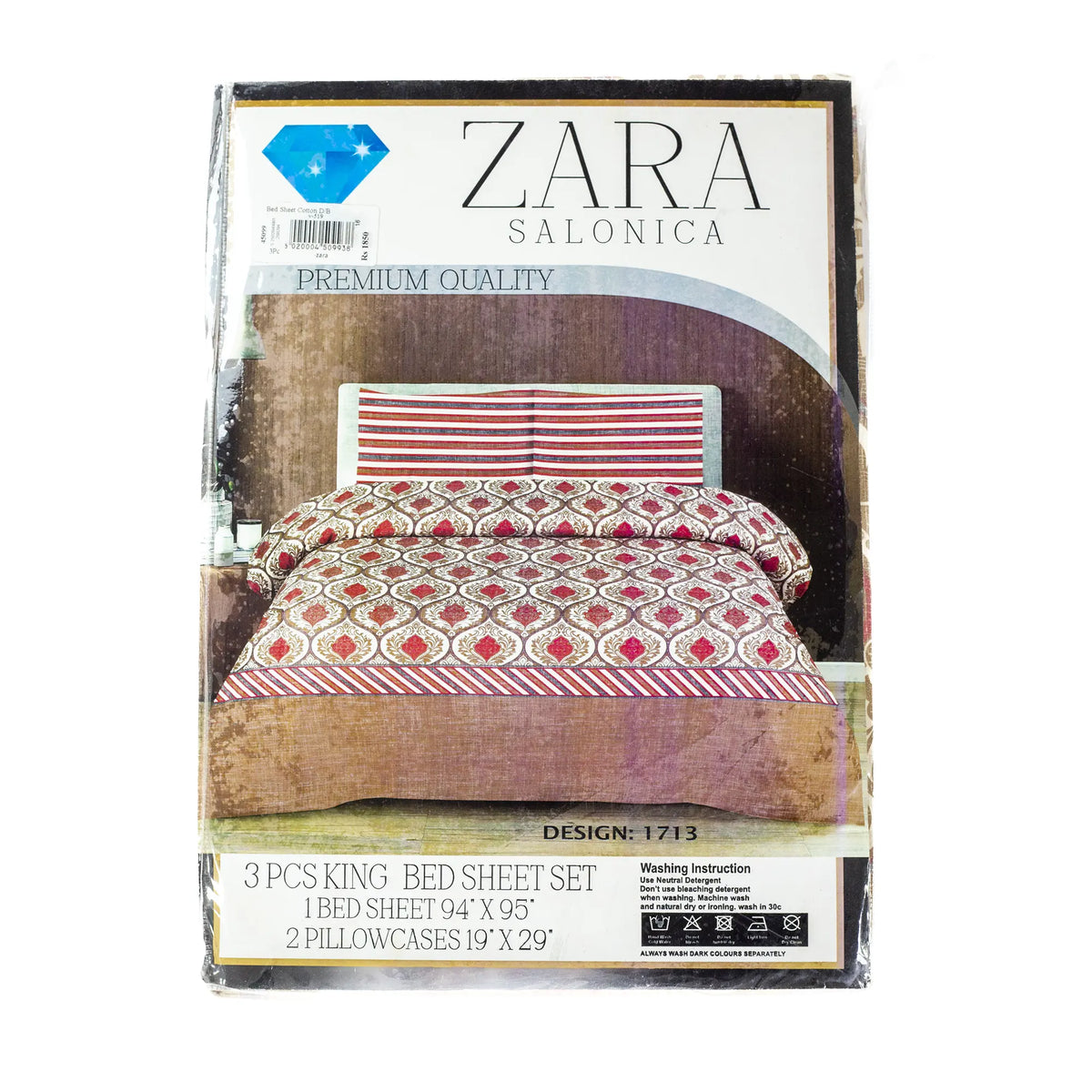ZARA Salonica 3Pcs King Size Bedsheet Set-Design 1713