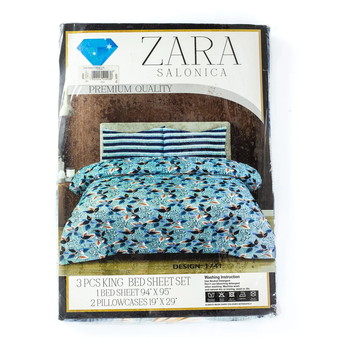 ZARA Salonica 3Pcs King Size Bedsheet Set-Design 1741