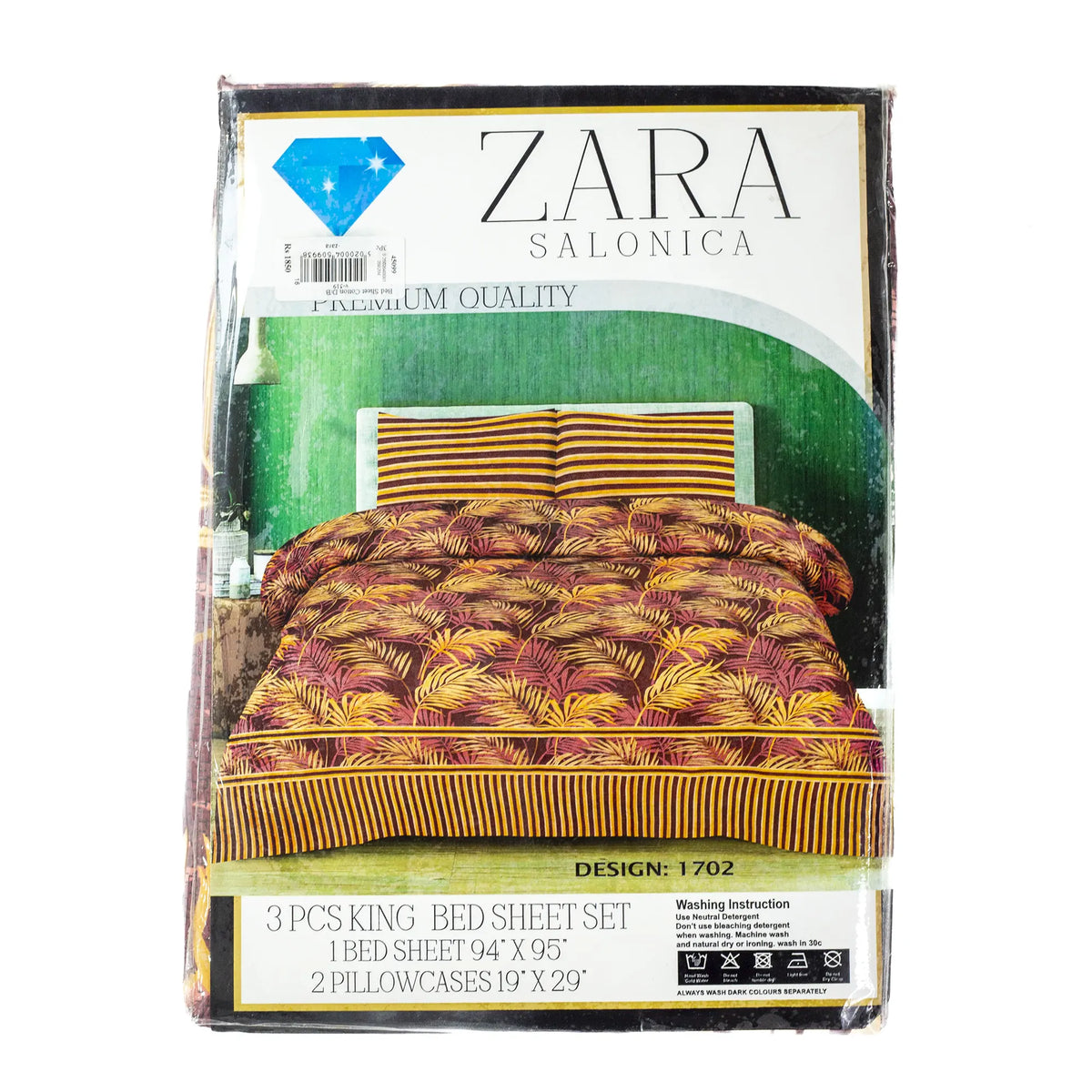 ZARA Salonica 3Pcs King Size Bedsheet Set-Design 1702