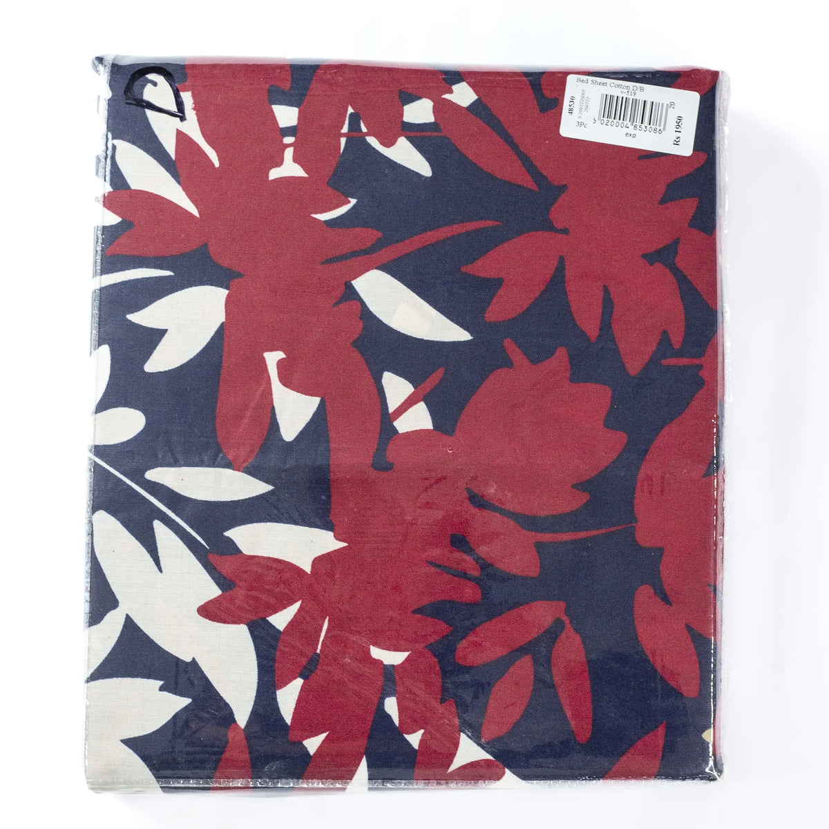 Printed Cotton 3Pcs King Size Bedsheet Red-Black