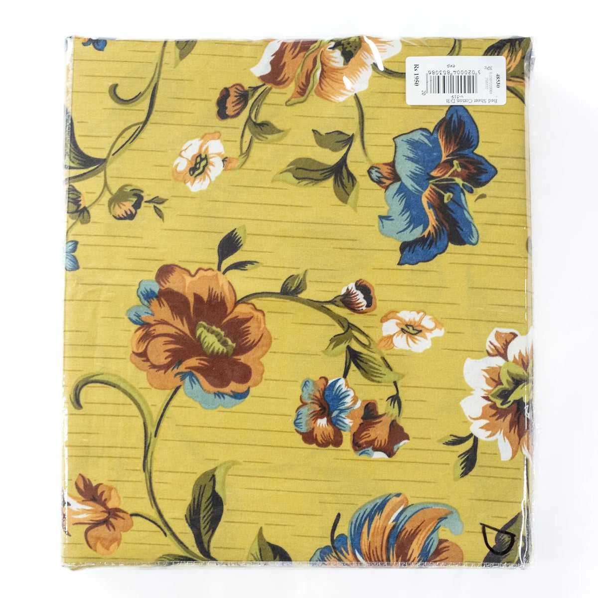 Printed Cotton 3Pcs King Size Bedsheet Yellow Base