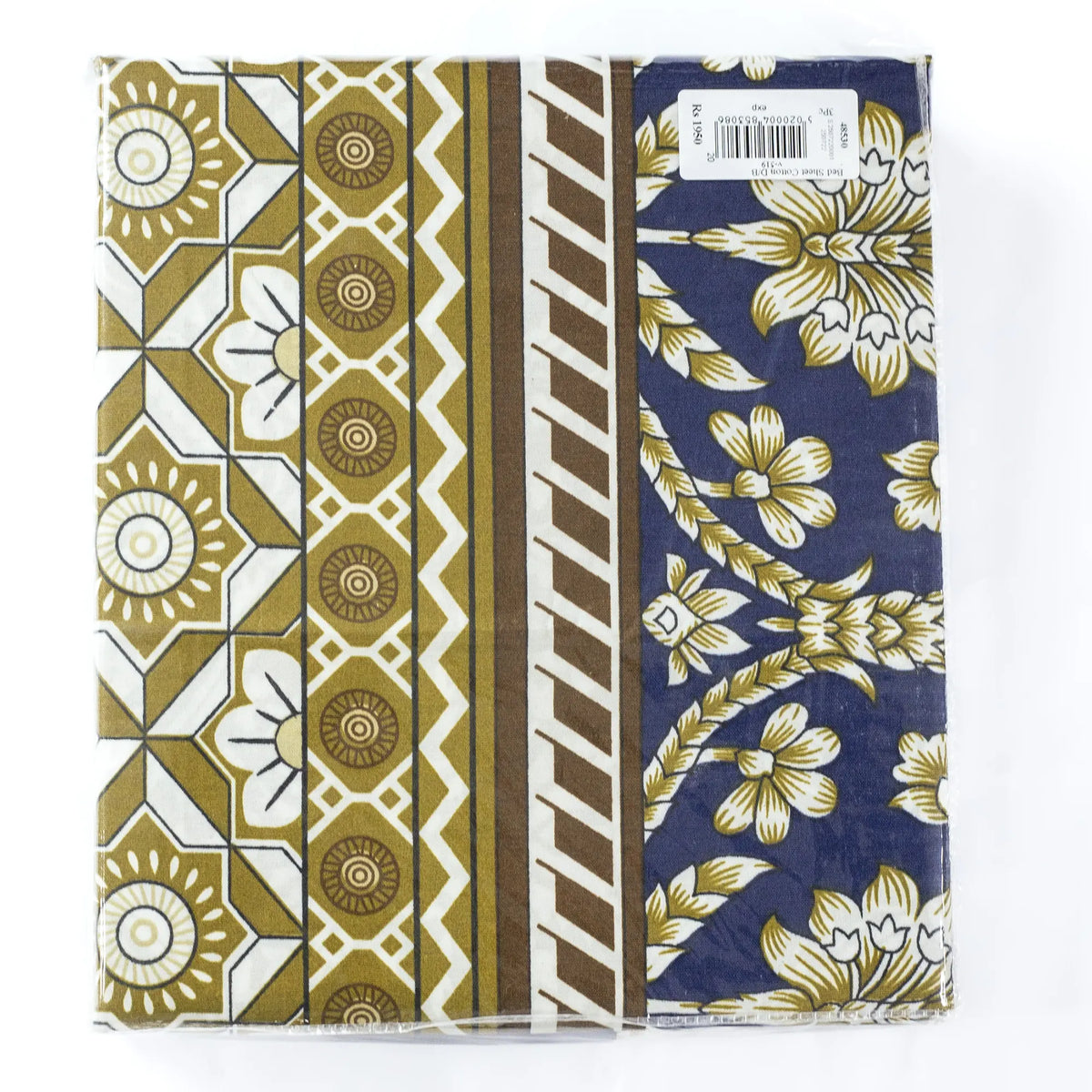 Printed Cotton 3Pcs King Size Bedsheet Gold-Blue