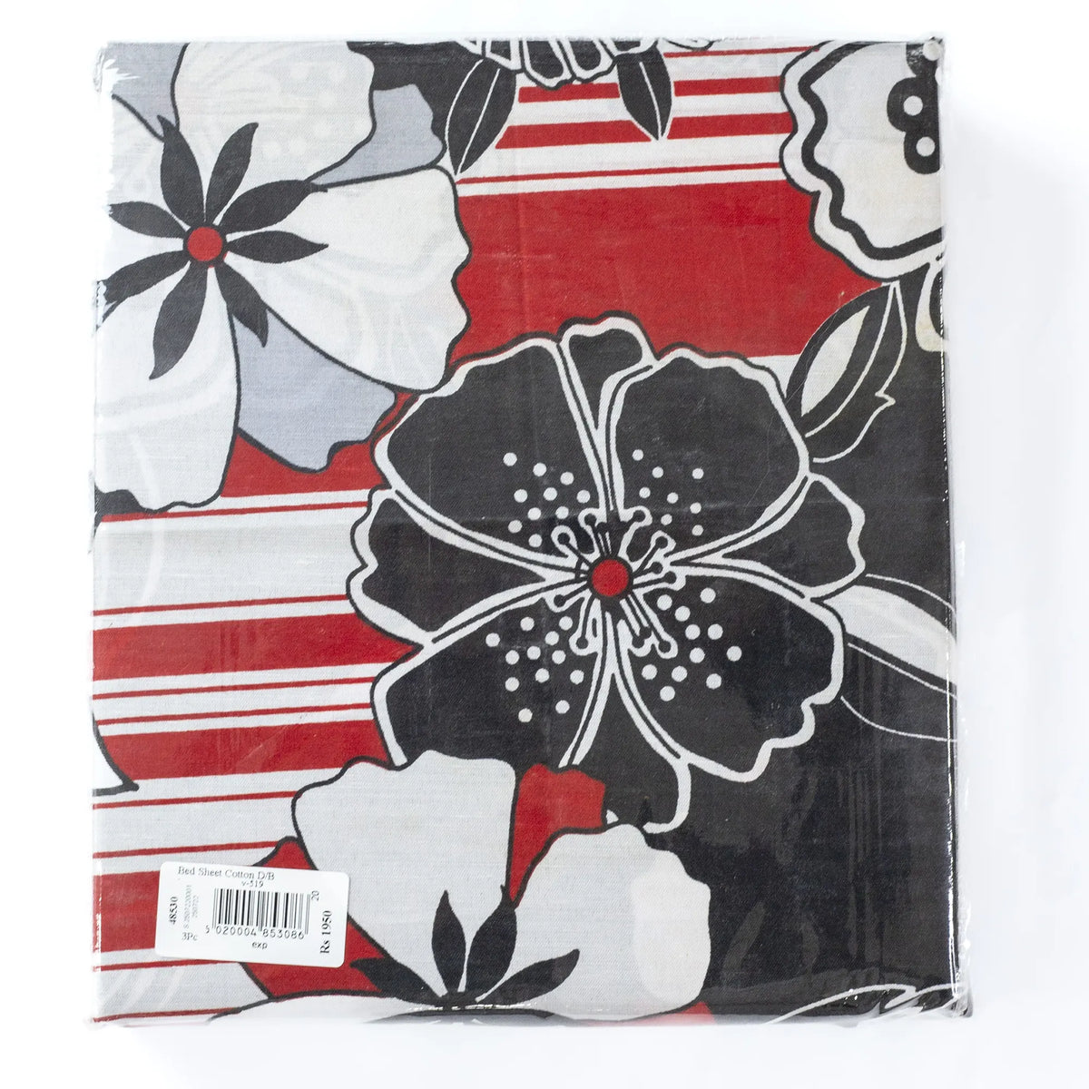 Printed Cotton 3Pcs King Size Bedsheet Black-Red