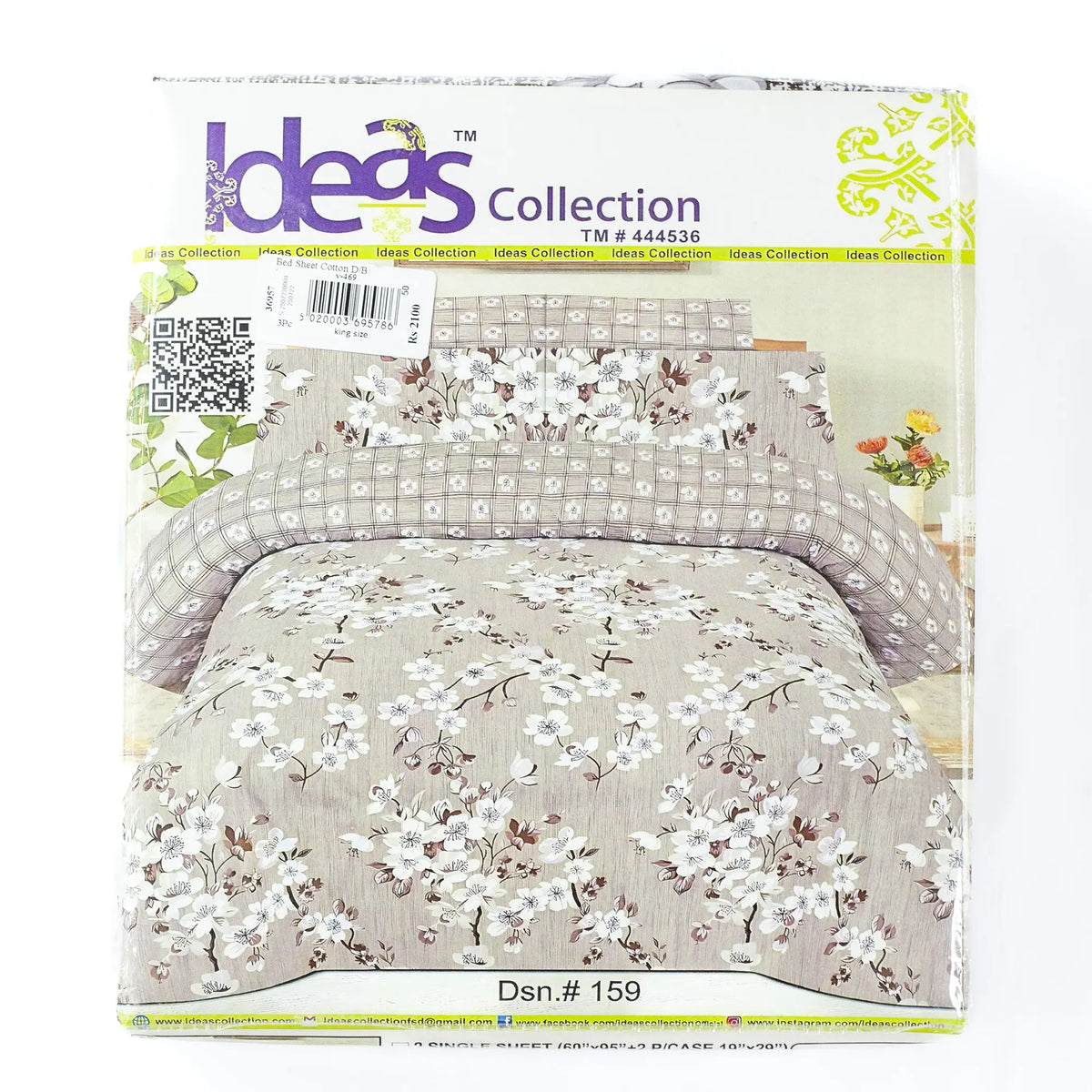 Ideas Printed Cotton 3Pcs King Size Bedsheet Set Design-159