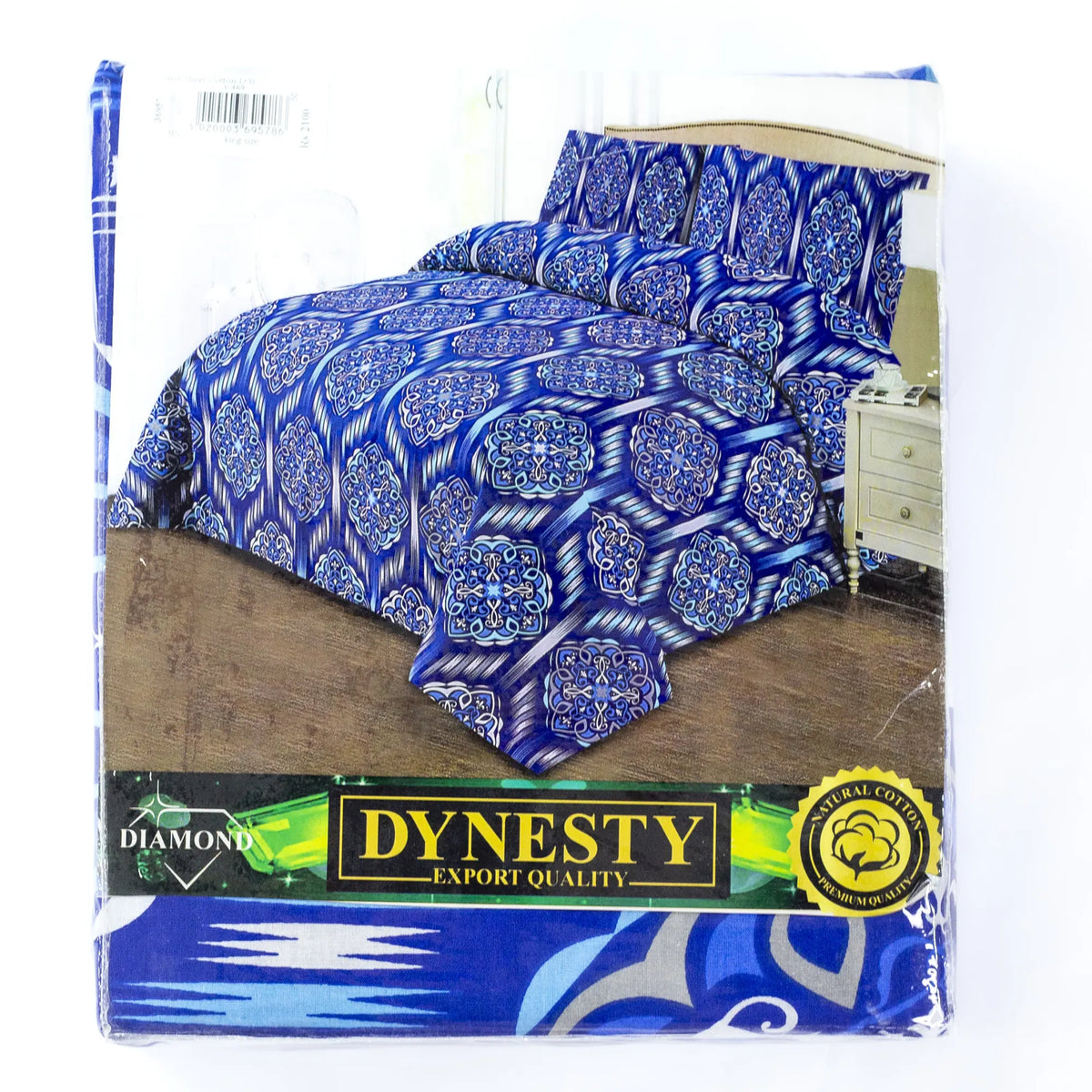 Dynesty Printed Cotton 3Pcs King Size Bedsheet Set Blue