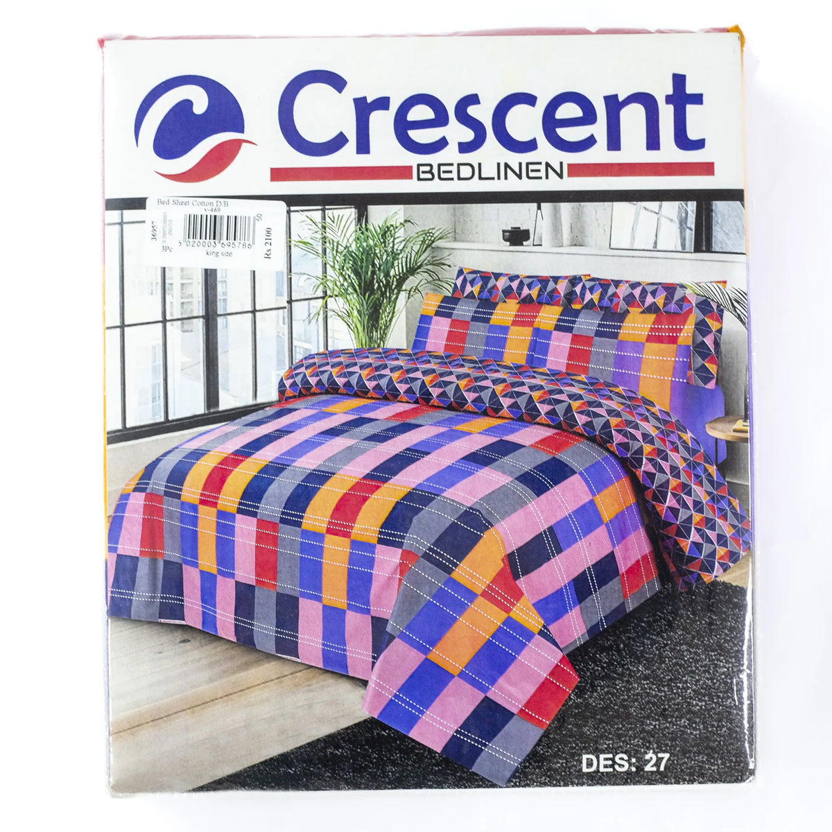 Crescent Printed Cotton 3Pcs King Size Bedsheet Set Design 27