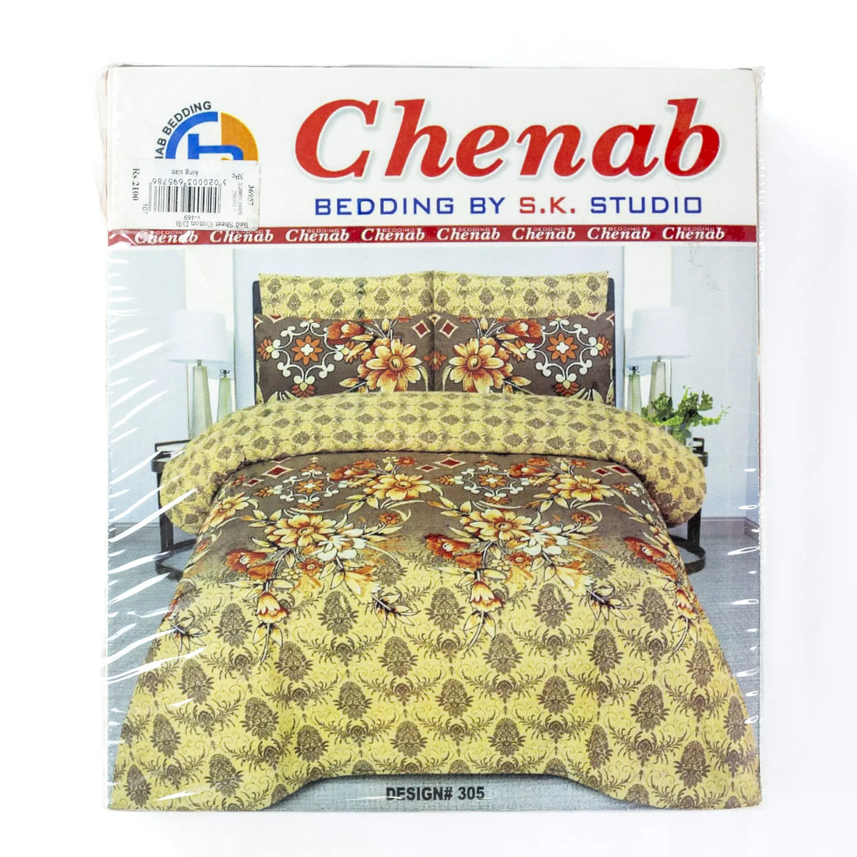 Chenab Printed Cotton 3Pcs King Size Bedsheet Set Design 305