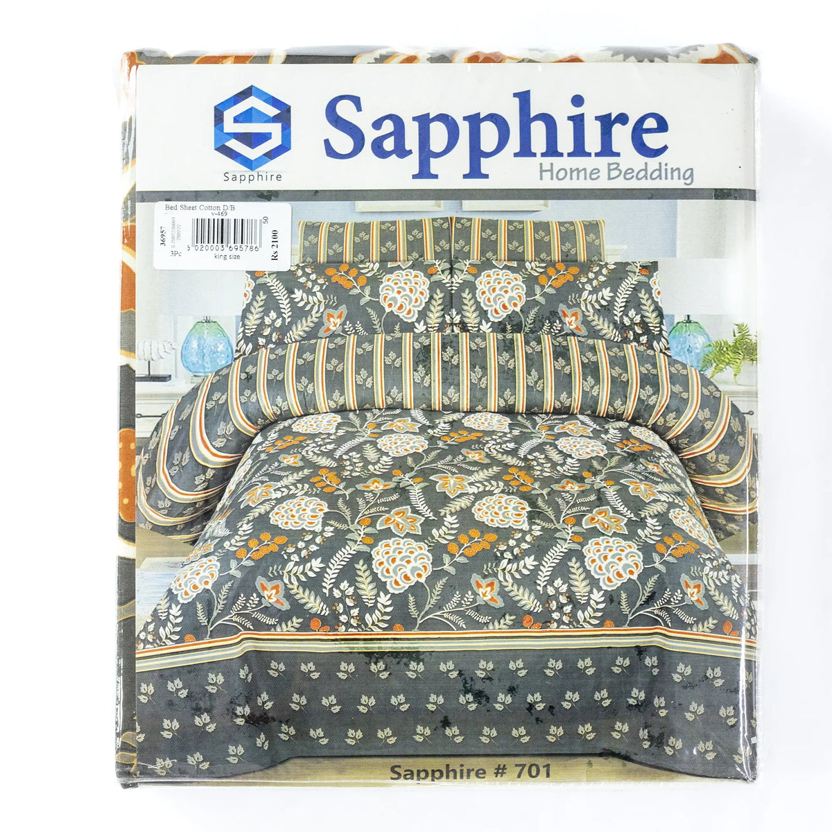 Sapphire Printed Cotton 3Pcs King Size Bedsheet Set Design 701