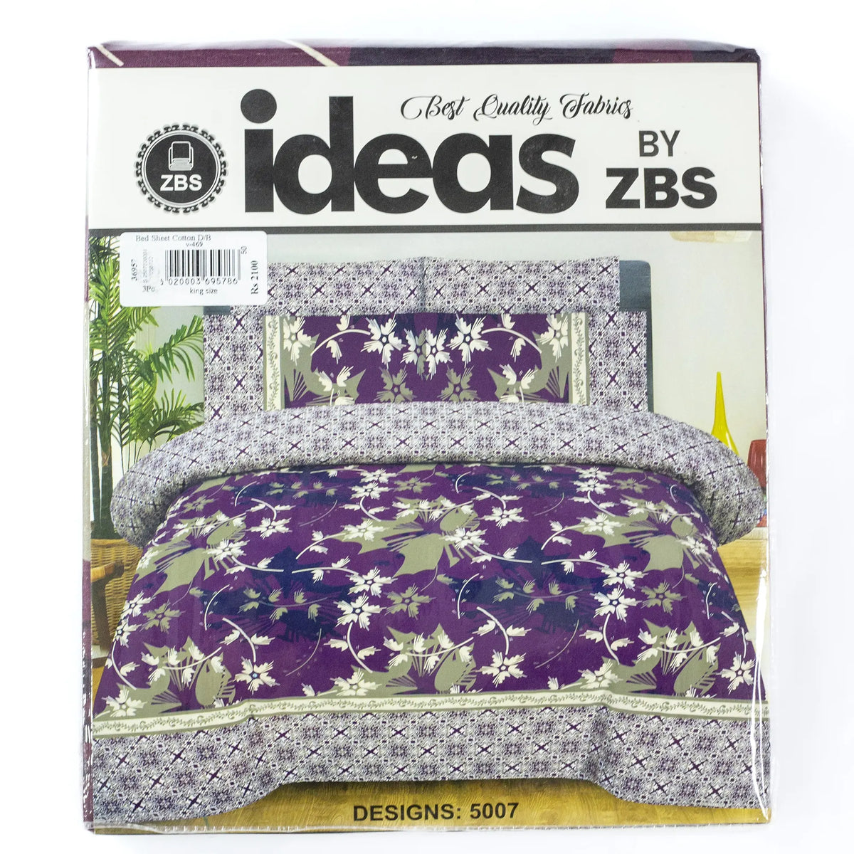 Ideas Printed Cotton 3Pcs King Size Bedsheet Set Design 5007
