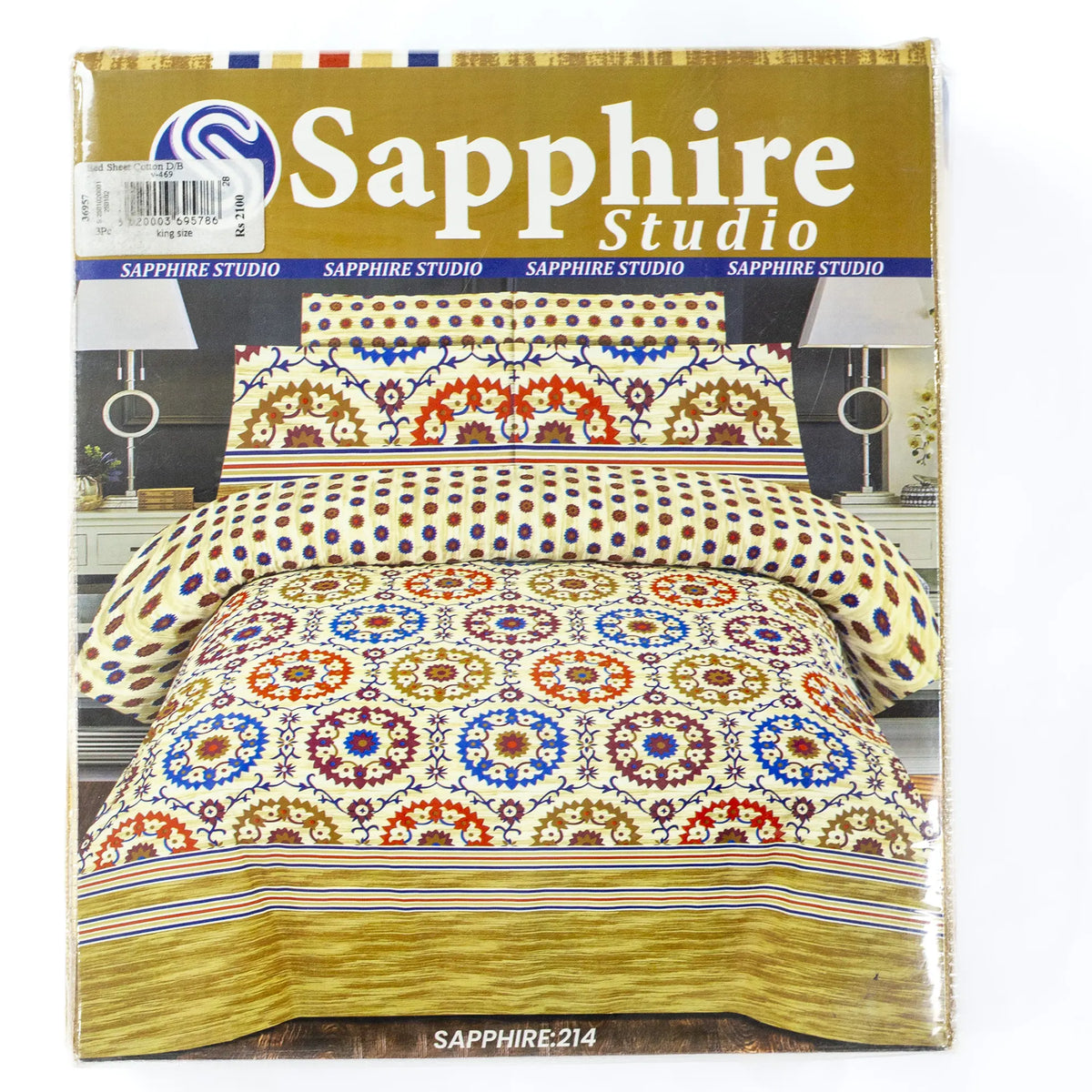 Sapphire Printed Cotton 3Pcs King Size Bedsheet Set Design 214