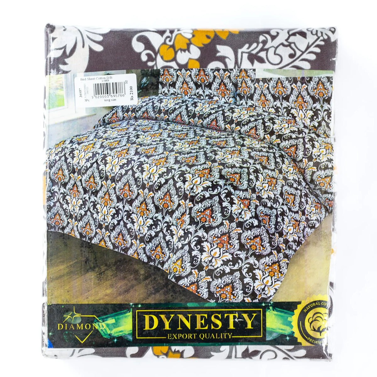 Dynesty Printed Cotton 3Pcs King Size Bedsheet Set Black