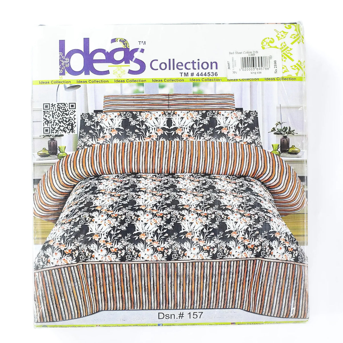 Ideas Printed Cotton 3Pcs King Size Bedsheet Design 157